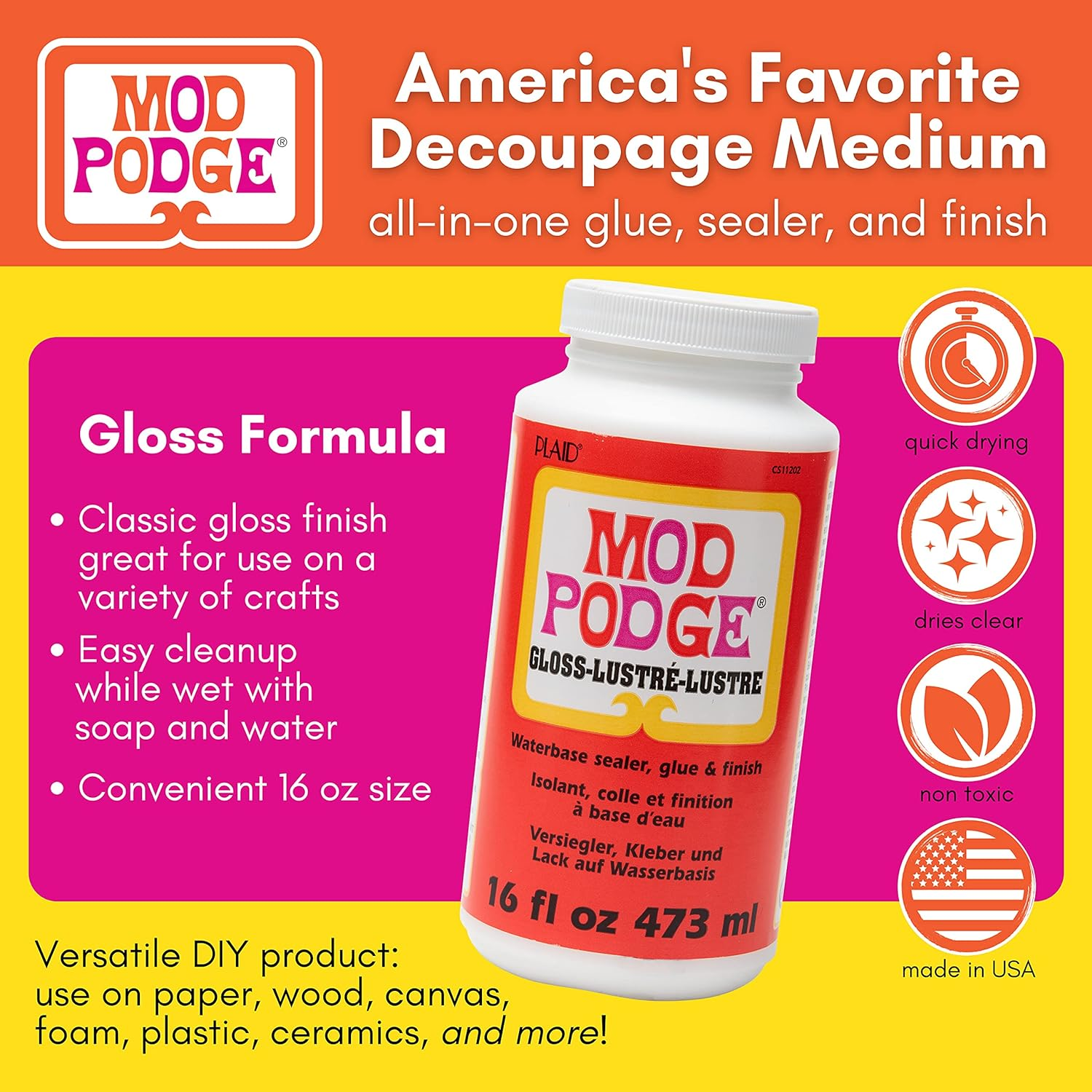 Mod Podge CS11202 Waterbase Sealer, Adhesive Glue for Paper, Decoupage Finish, 16 Oz, Gloss image number 4