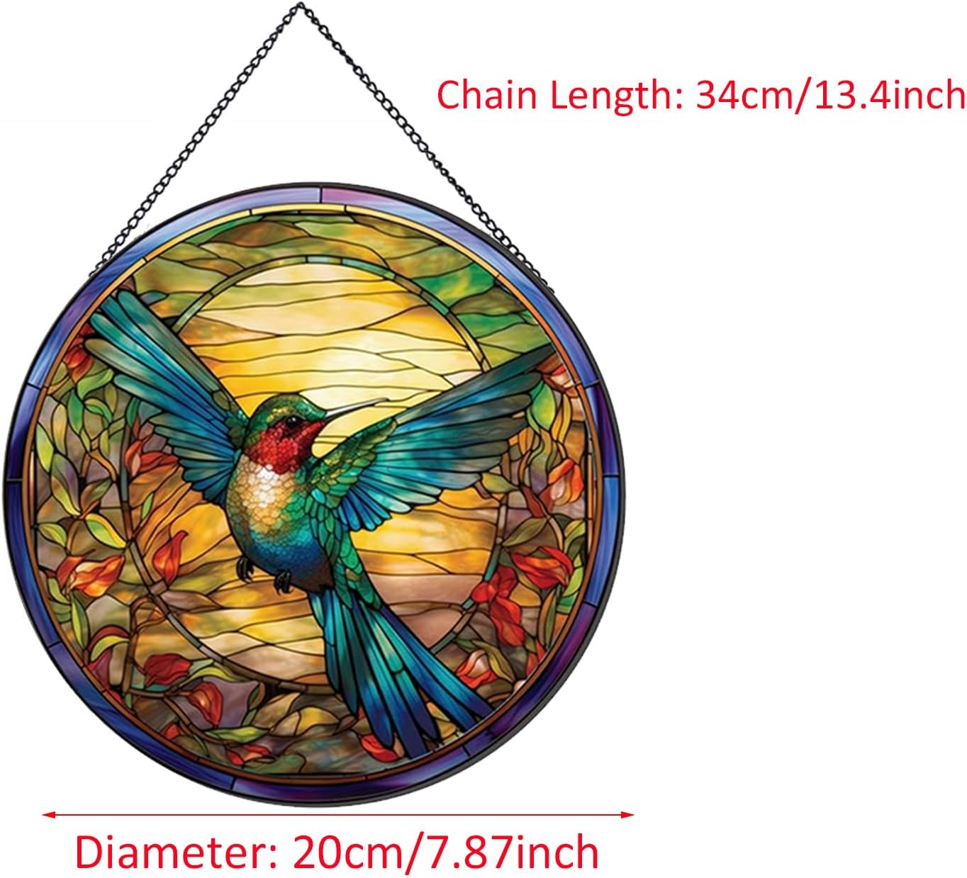 Hummingbirds Pattern Stained Glass Suncatchers for Windows,Hanging Stained Glass Suncatcher,20Cm/7.87Inch Hand-Painted Sun Catcher Garden Hangings Painted Glass Panel Decor Themed Gift image number 6