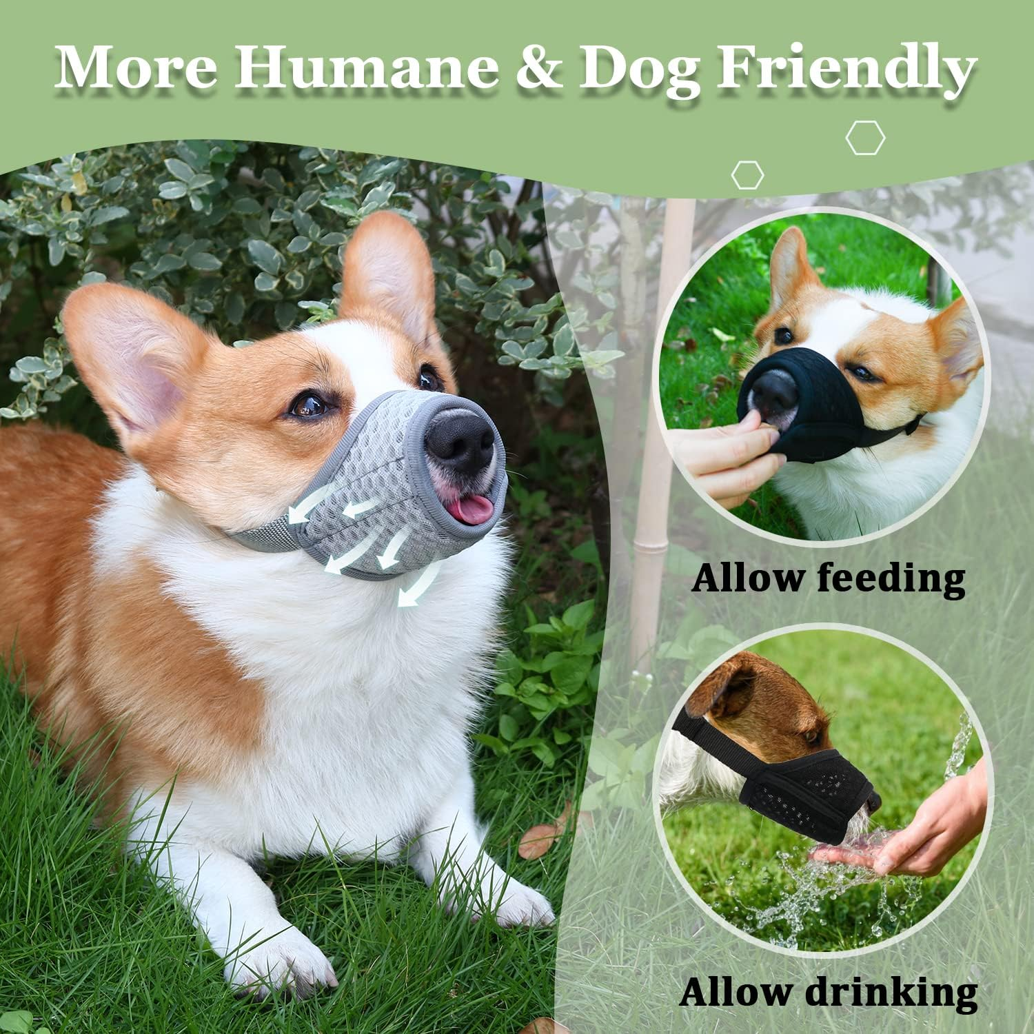 Mayerzon Dog Muzzle, Puppy Soft Mesh Muzzle for Small Medium Large Dogs Chihuahua Poodles Beagle Dachshund Corgis Labrador for Biting Chewing Grooming That Allows Panting Drinking(S, Grey) image number 5