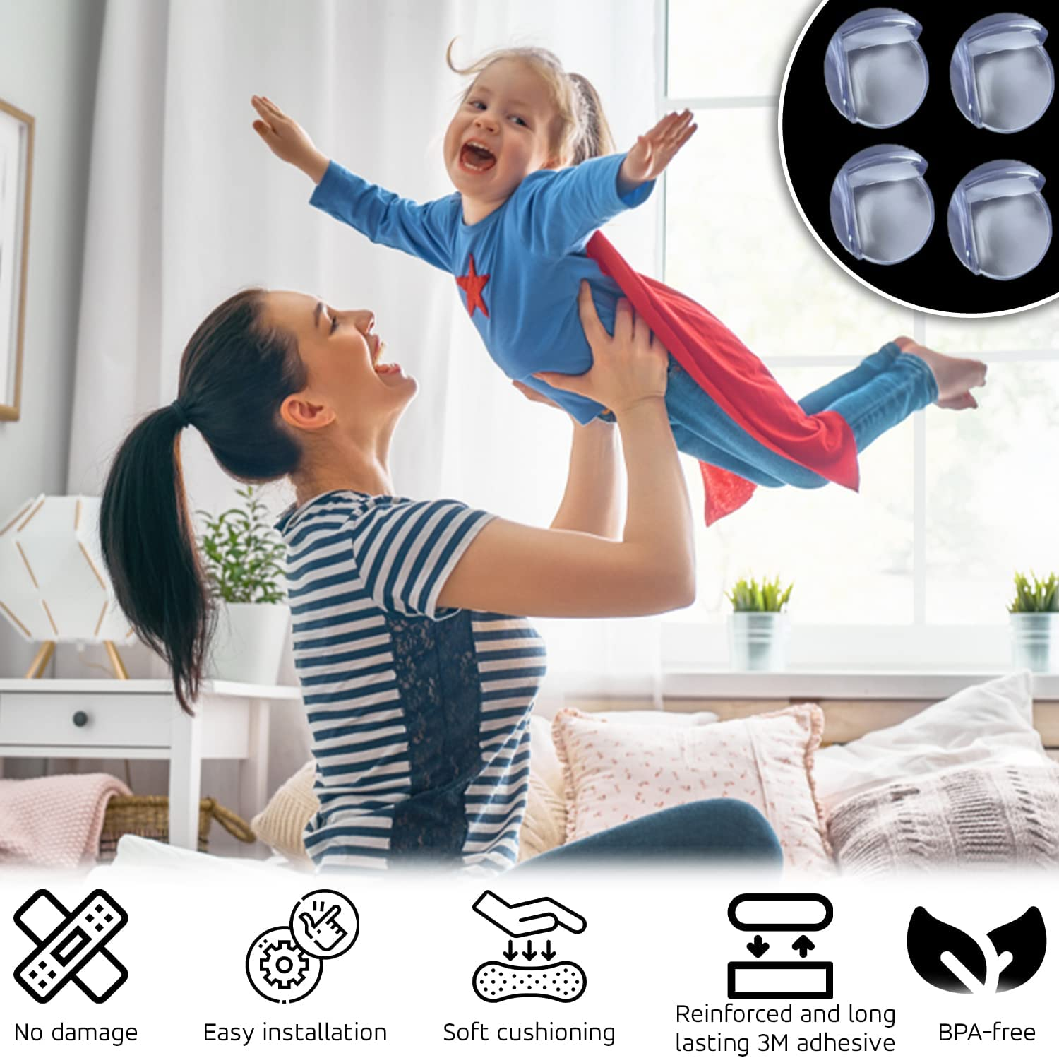 DIRECT from FACTORY Corner Protector (Pack of 24) - Table Corner Guards for Baby, Kids, Toddlers, Child Safety - Baby Proofing Edge Protectors for Furniture, Non-Toxic Adhesive Clear round Bumpers image number 3