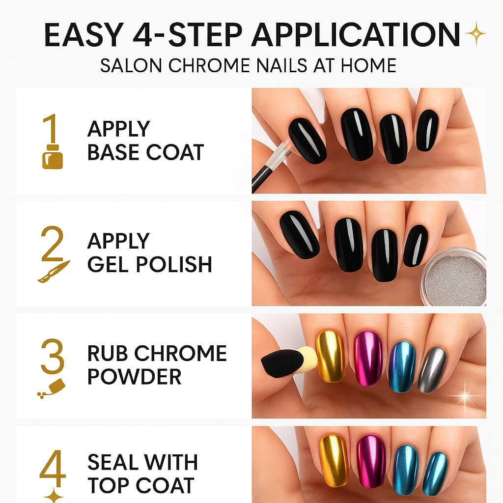 BALTIC DAY Chrome Mica Powder - 10 Colors, Chrome Finish - Metallic Mirror Effect - Nail Powder, Pigment Powder for Resin, Crafting, Painting, Slime