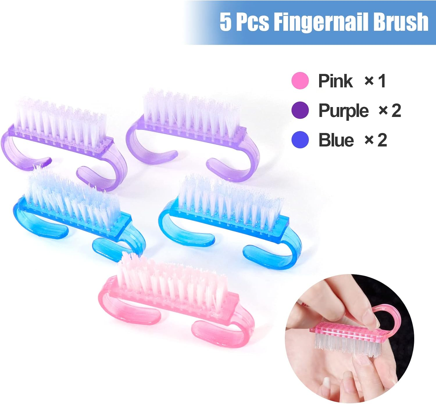 Hanyousheng Nail Brush, Pack of 5 Nail Brushes, Hand Wash Brush, Dust Remover Brush with Handle, for Cleaning Beauty Hand and Nail Cleaning (3 Colours) image number 5