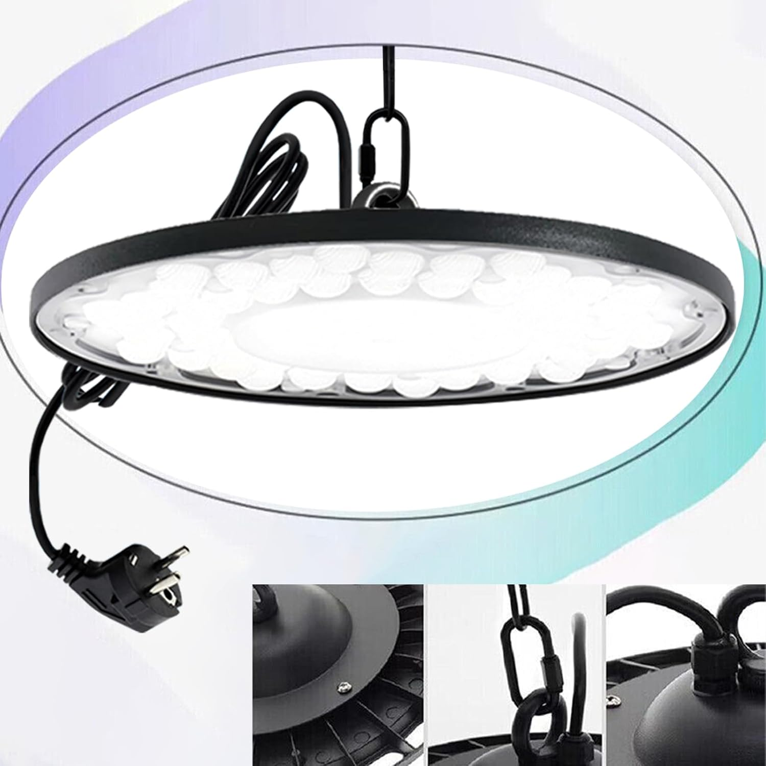 PORIYA 100W/300W/500W UFO LED High Bay Lights,6500K&Ip 65 Waterproof LED Light,Hanging with Hook/Chain/Plug for Factory Warehouse Workshop Store Garage Gym Industrial Shed Factory image number 5