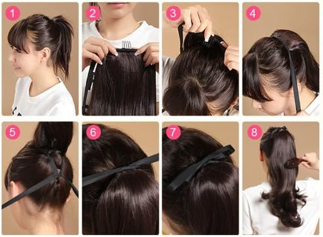 Prettyland 60 Cm Static-Free Long Hair Straight Ponytail One-Piece Clip-In Hairpiece Extensions Orange Copper Red R01 - Black-Brown 04 image number 7