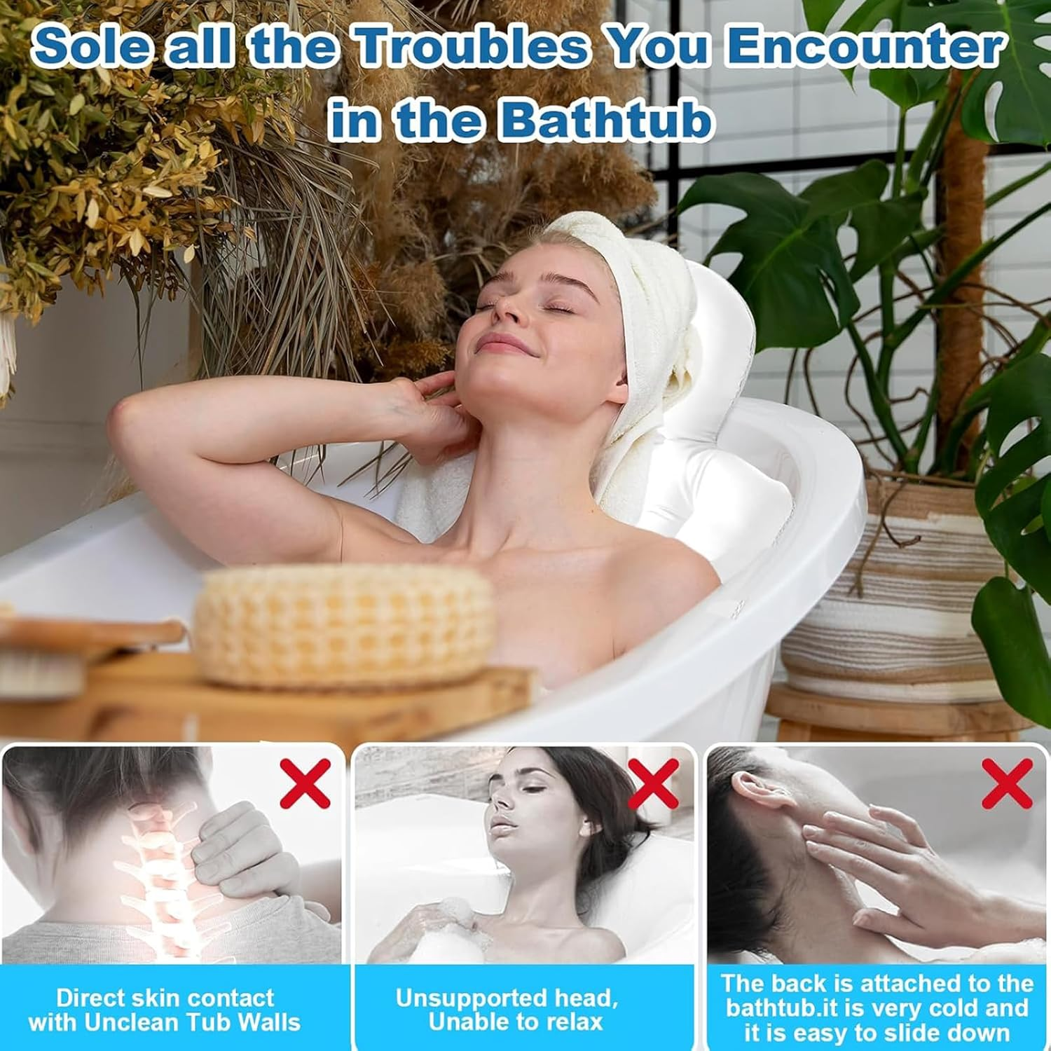Bath Pillows for Bathtub Full Body, Ultra-Thick Tub Cushion for Butt, Luxury Bathroom Accessories Spa Pillow with 168 Suction Cups for Head and Neck Support with Laundry Bag White image number 4