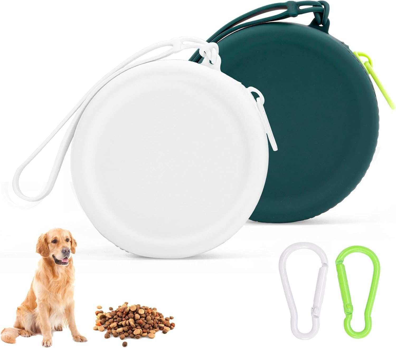 Silicone Dog Treat Pouch, 2Pcs Dog Treat Bag with Wrist Strap & Waist Clip Design, Portable Waterproof Pet Training Bag, Puppy Small Snack Pocket for Walking (Drak Green&White) image number 2