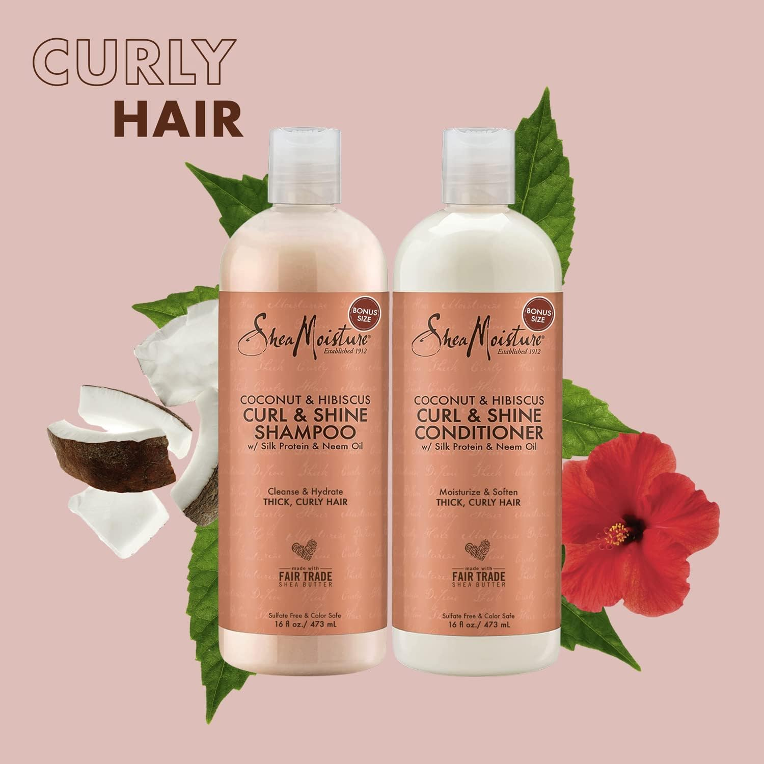 Shea Moisture Coconut and Hibiscus Curl and Shine Combination Set - Includes 470Ml Shampoo & 470Ml Conditioner