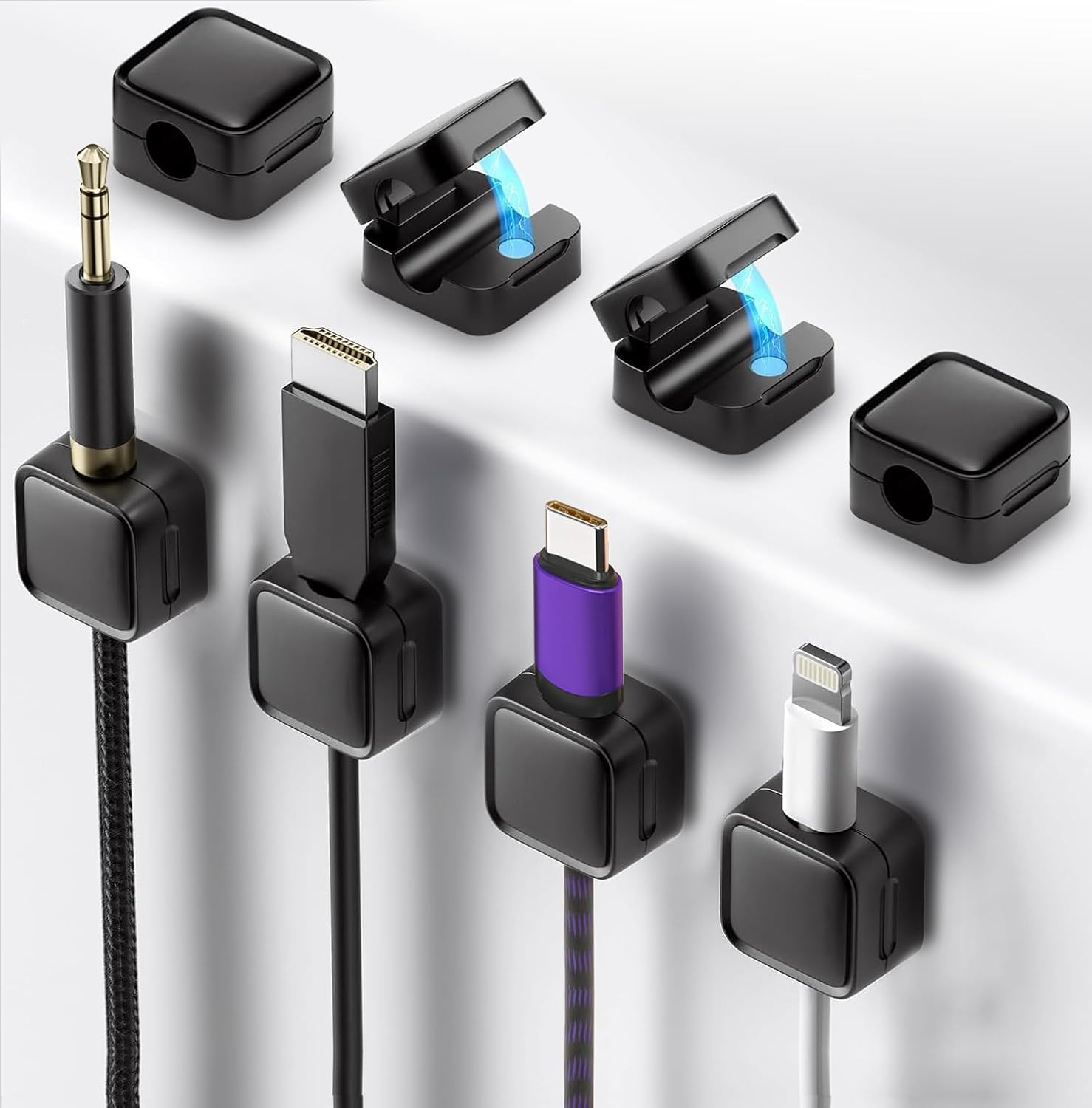 RINGSUN 15-Pack Magnetic Cable Clips, Cord Holder Strong Adhesive, Desk Cable Organiser Management, Secure Wire Holder for Office Home Car Desk, White