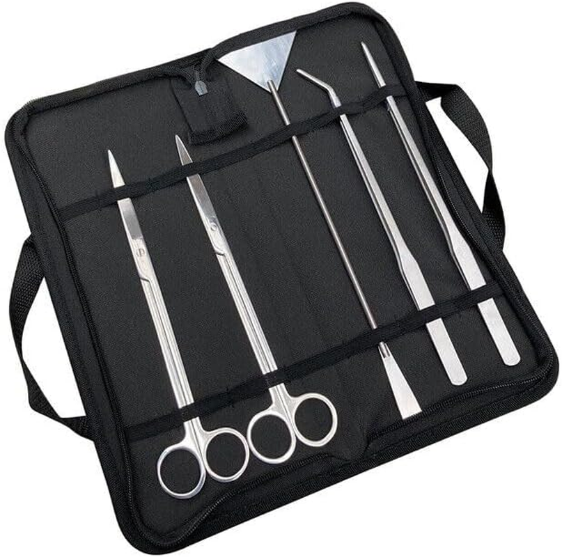 AIMALL Aquarium Aquascaping Tool Kit, 5 PCS Stainless Steel Scissors, Tweezers & Spatula Set, Rustproof Aquarium Maintenance Tools with Storage Case, Silver image number 1