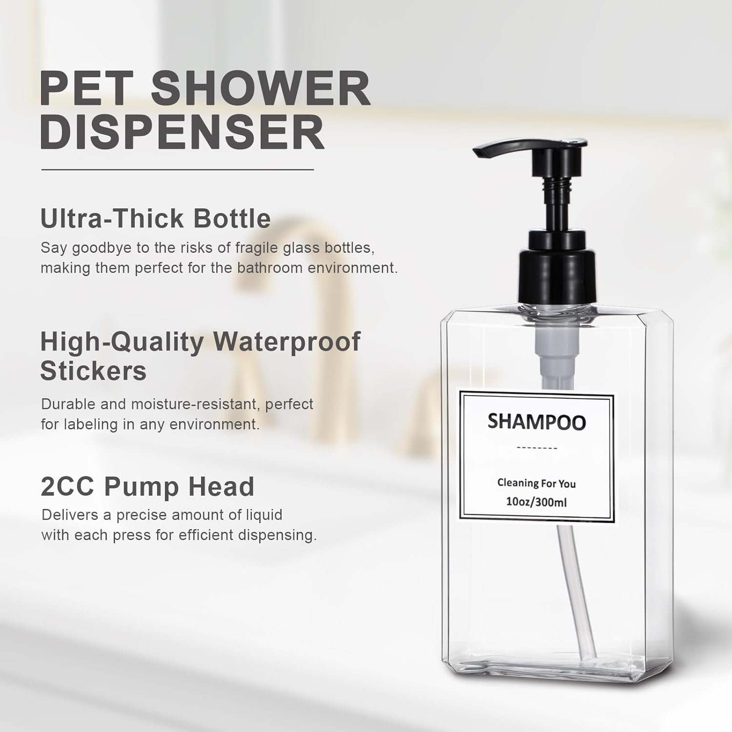 Yeeco Hand Soap Dispenser, 3 Pack 10Oz Acrylic Plastic Liquid Pump Bottle Refillable Lotion Dispenser for Bathroom Kitchen Hotel, Shampoo and Conditioner Dispenser Empty Shower Clear Bottles image number 7