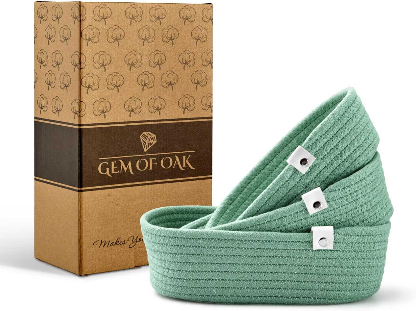 Gem of Oak Storage Baskets Oval Sea Green for Shelves Cupboards Bedroom Bathroom Organisation Drawer Cabinet Chest of Drawers Children'S Room Decoration Decorative Basket Set of 3 image number 4