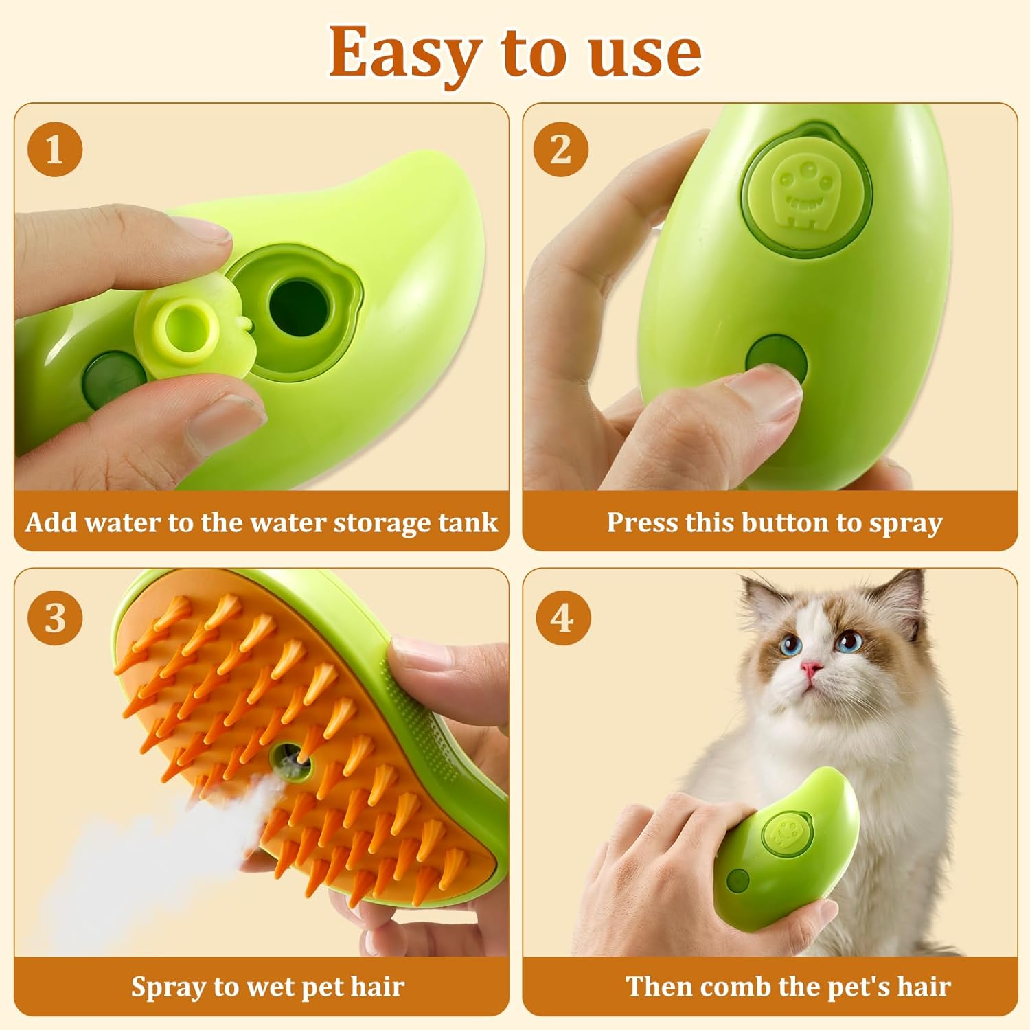 Spray Cat Brush for Shedding, 3 in 1 Cat Steamy Brush,Multifunctional Dog Steamer Brush with Water Tank ,USB Electric Spray Cat Hair Brush, Pet Massage Steamy Brush Grooming Brush,Anti-Flying Hair (Fresh Green) image number 6