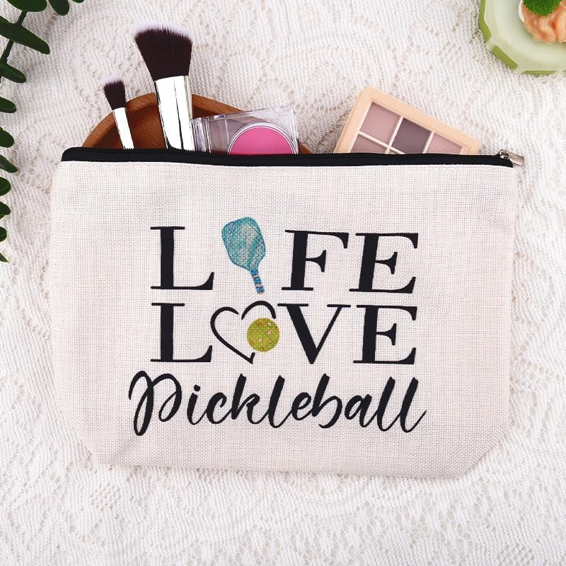 Pickleball Gifts for Women Her Pink Peace Lover Pickleball Lover Cosmetic Bag Gifts for Team Birthday Christmas Zipper Pickle-Balls Cosmetic Toiletry Pouch Purse Travel Pickle-Balls Stuff image number 3