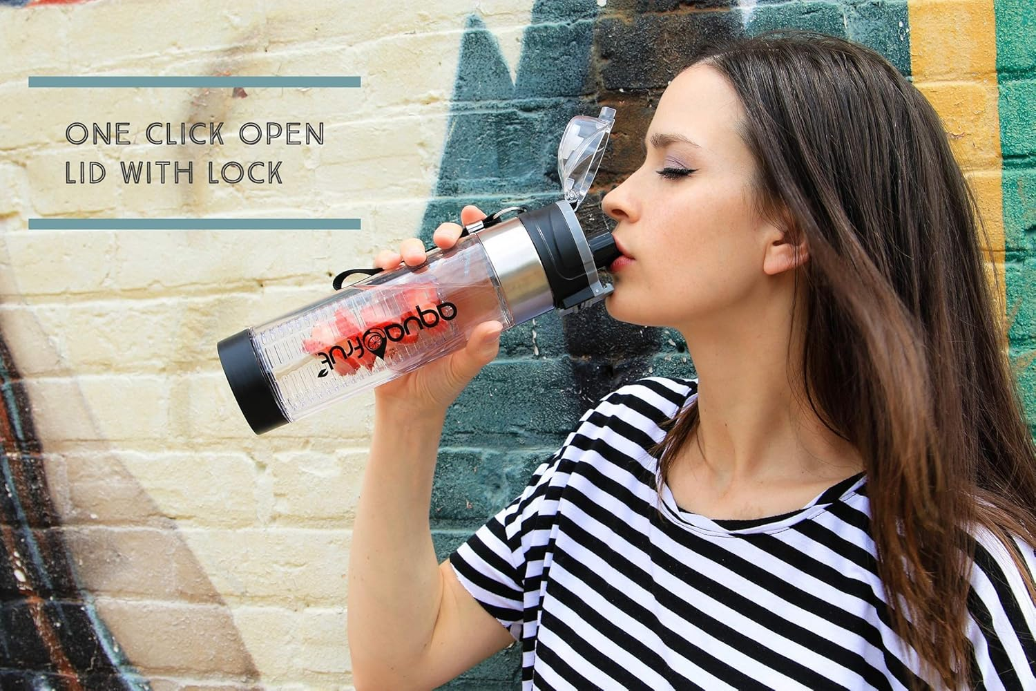 Bottom Loading Fruit Infuser Water Bottle (Oneclick Open Lid) - BPA Free Tritan Plastic - Leak Proof - 24Oz - Infusion Recipe Ebook Included image number 3