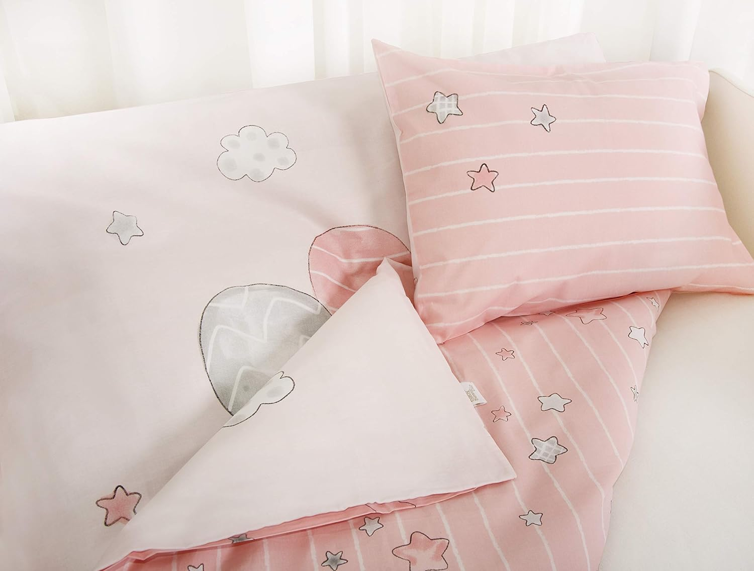 Herding Sweet Puppy Organic Bed Linen Set, GOTS Certified, Reversible Motif, Pillowcase 40 X 60 Cm, Duvet Cover 100 X 135 Cm, Cotton/Renforc&eacute;, Pink/Multicoloured, 100 X 135 Cm image number 1
