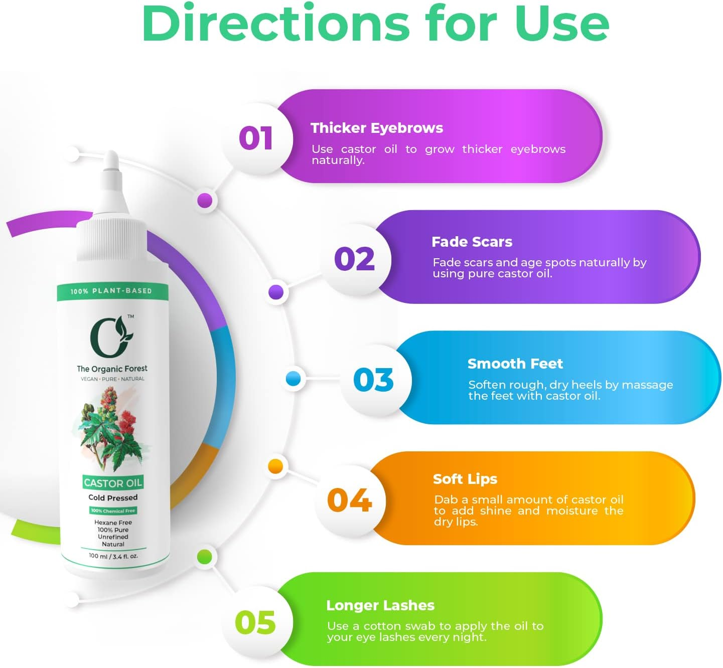 Organic Forest 100% VEGAN Pure Cold Pressed Castor Oil for Eyelashes and Eyebrows | Pure Castor Oil, Hair, Nails, Moisturising Dry Skin, Eyelashes | image number 2