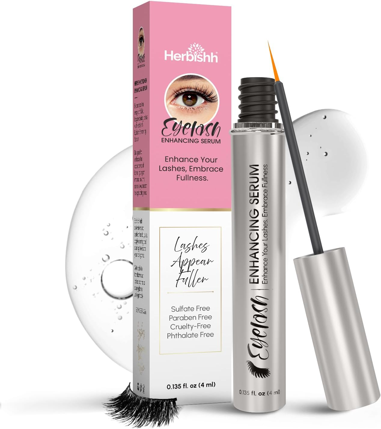 Herbishh Eyelash & Eyebrow Enhancing Serum Combo &ndash; Complete Eye Care Growth Formula for Fuller Lashes & Brows, Safe for Lash Extensions, Growth Serum, Fragrance-Free, 0.135 Fl. Oz Each