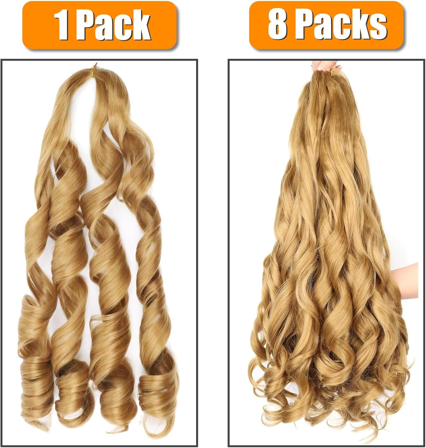 Curly Braiding Hair, 24 Inch (61 Cm) Pre-Stretched Bouncy, Loose Wave, 8 Packs, French Curly Hair with Curly Ends, French Curl Braids, Crochet Hair - 30 image number 5