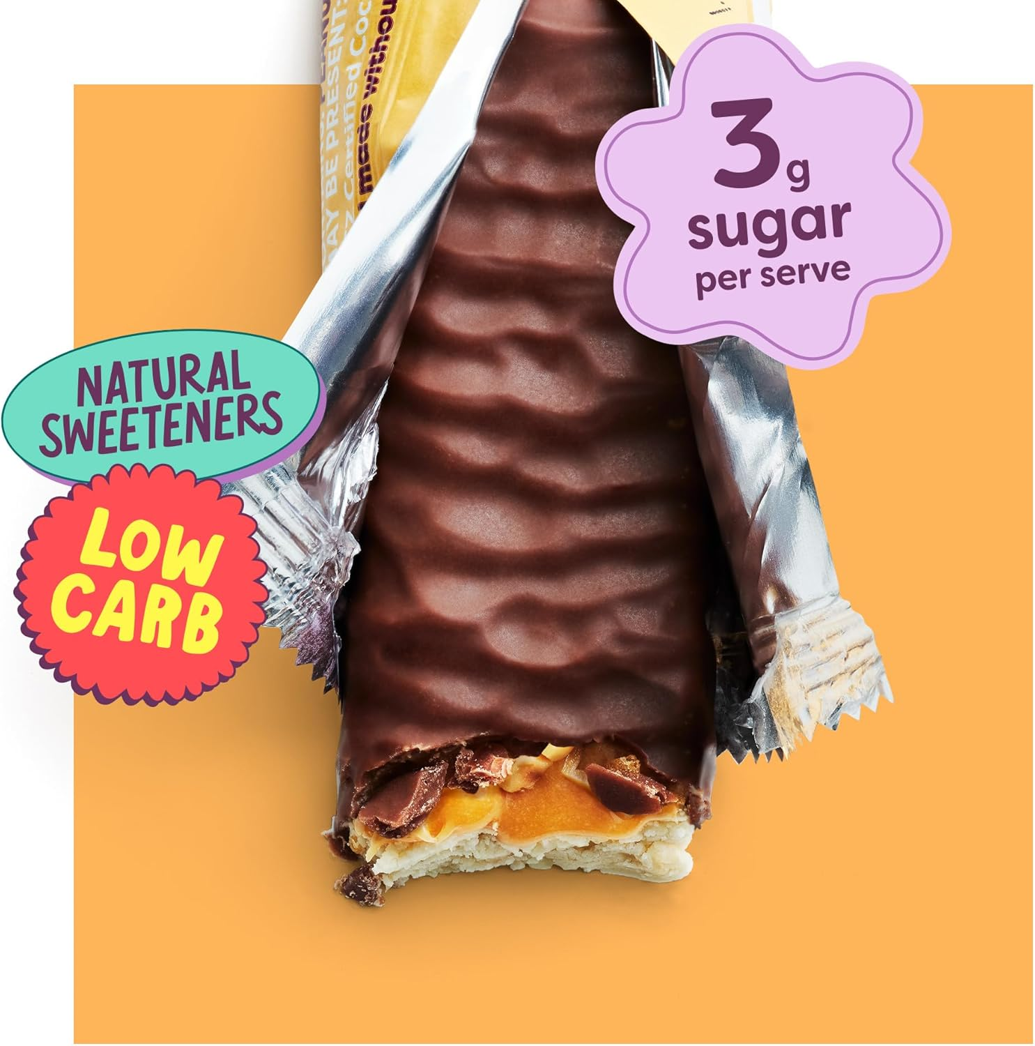 Noshu 85% Less Sugar Milk Chocolate Peanut & Caramel Nougat Bar (12 X 42G Bars) image number 3