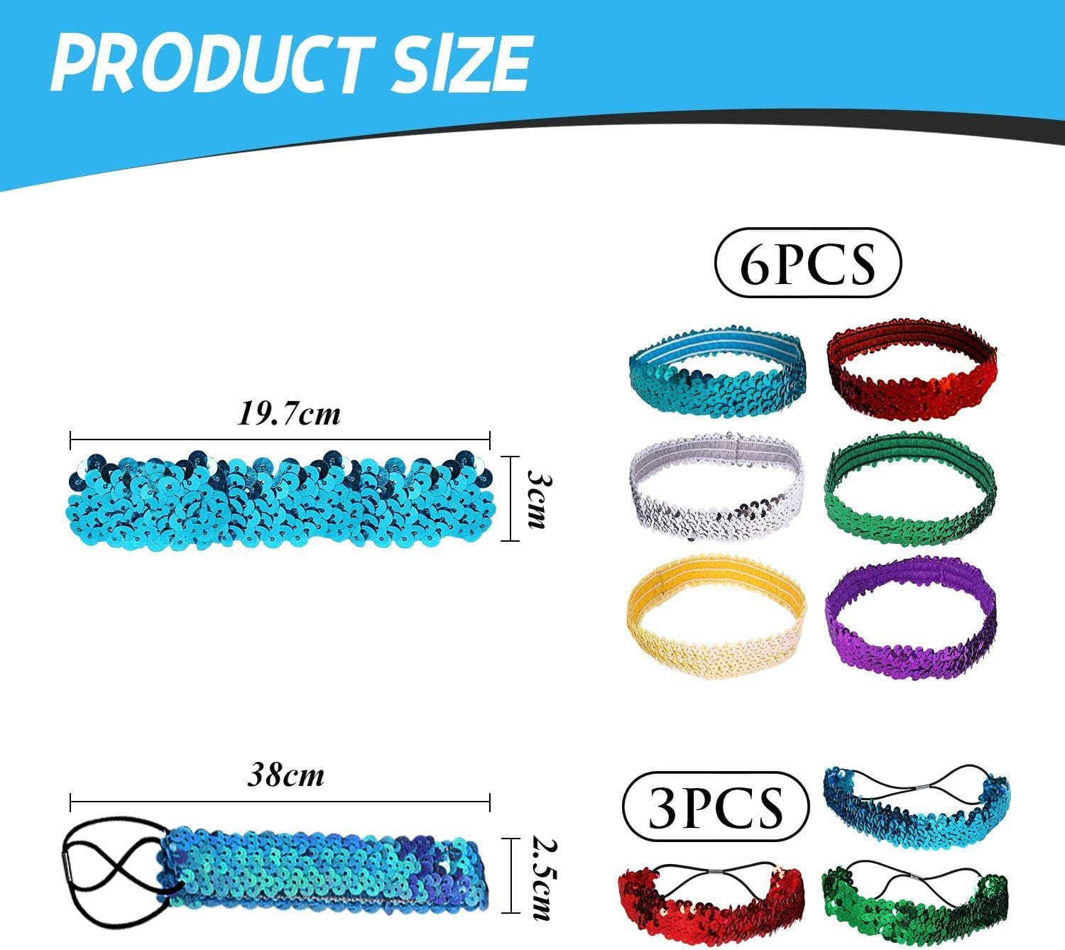 6-Piece Stretch Sequin Headband and 3-Piece Sequin Headband with Elastic Band, Shiny Headband, Creative Hair Accessories, Clothing Accessories image number 3