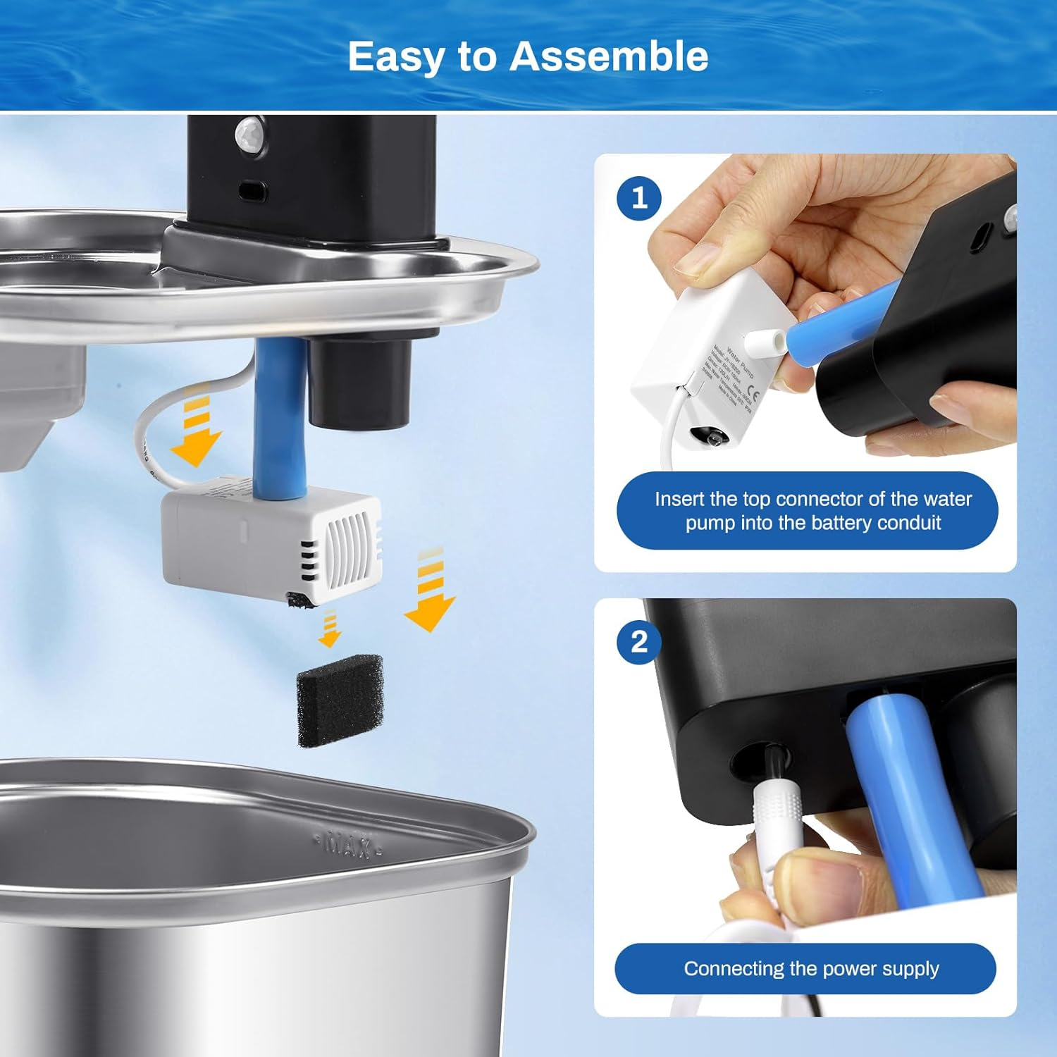 Cat Water Fountain Replacement Pump for Wireless Stainless Steel Pet Fountain, YB200 Cordless Pet Fountain Pump for Water Dispenser, Ultra Quiet Dog Drinking Fountain Pump image number 2