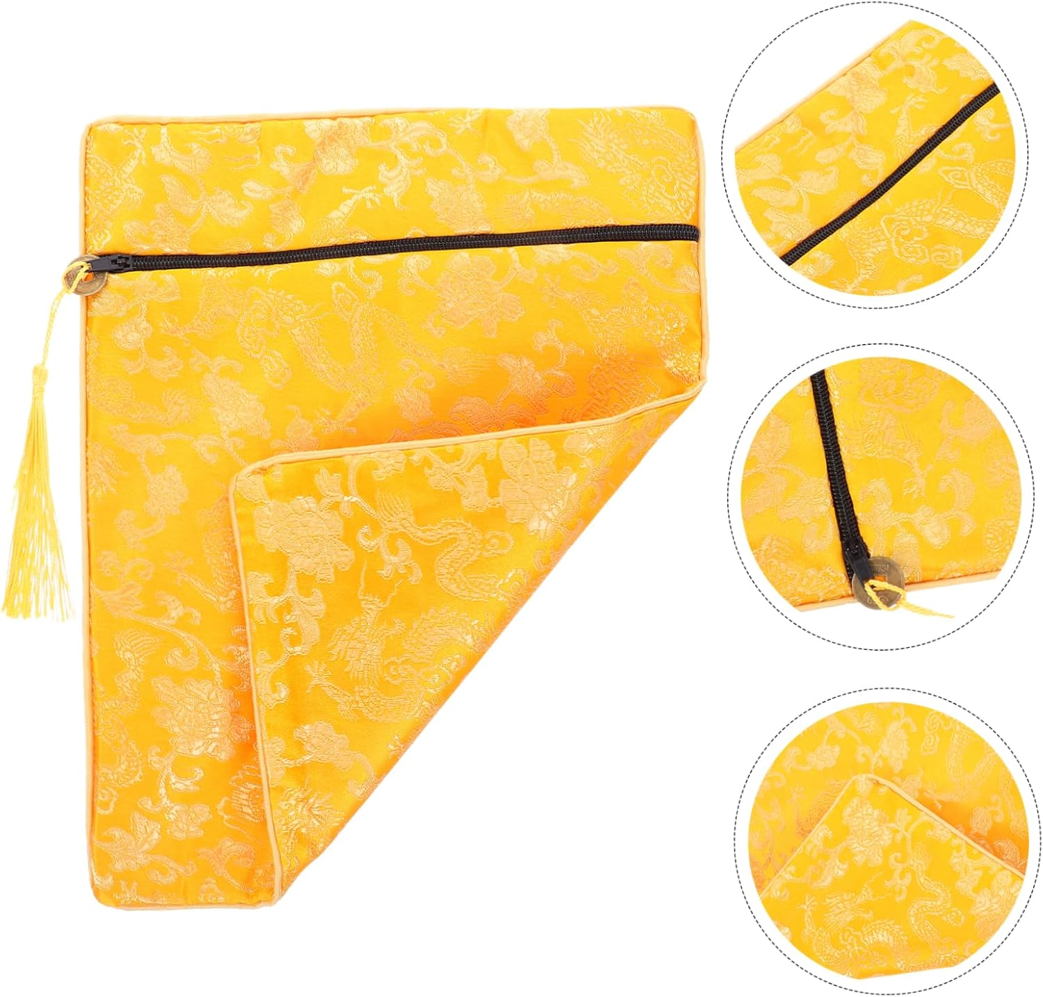 TIDTALEO Buddhist Scriptures Storage Bag Yellow Brocade Fabric Wallet Pouch with Handle for Books Jewelry Prayer Beads Travel Organizer Carry Case