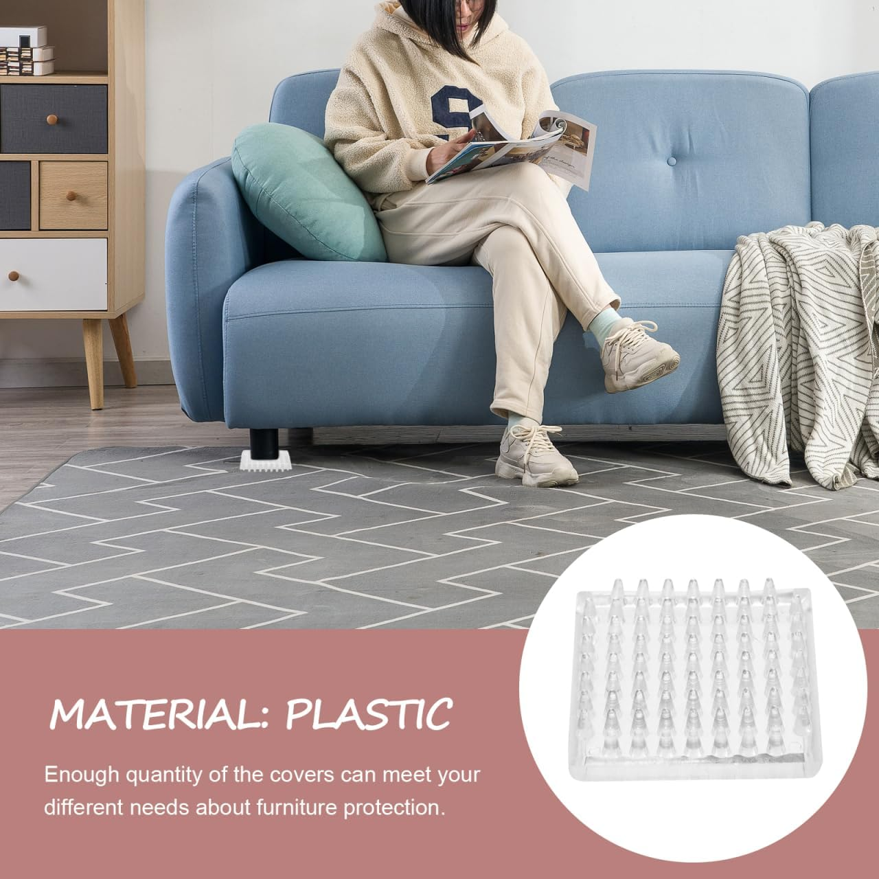 Angoily 4Pcs Transparent Furniture Grippers with Teeth, Anti-Slip Chair Leg Pads, Carpet and Wooden Floor Protector, 48Mm Square Design for Table and Sofa image number 3