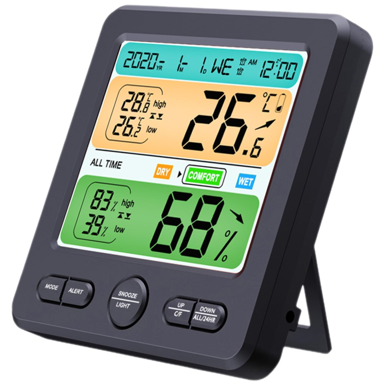 TEHAUX Multi-Function Digital Hygrometer Clock with Large Screen Display Indoor Temperature Humidity Gauge for Home and Office Electronic Thermometer Monitor for Factory School Hospital image number 2