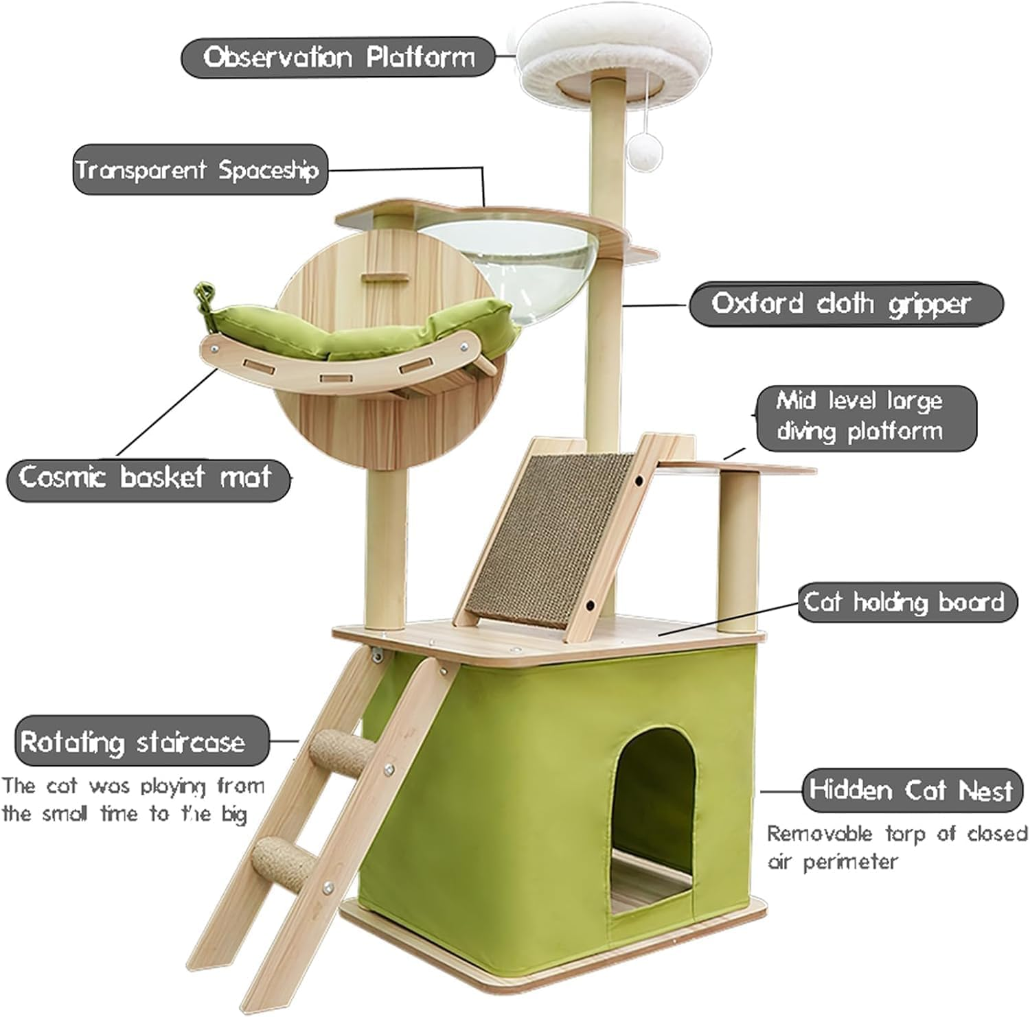 Large Cat Tree, XICEN 140CM Cat Tower for Cats, Super Spacious Condo, Cat Climbing Frame, Large Cat Nest, Wide Padded Perch Scratching Posts & Pad for Indoor Cats image number 3