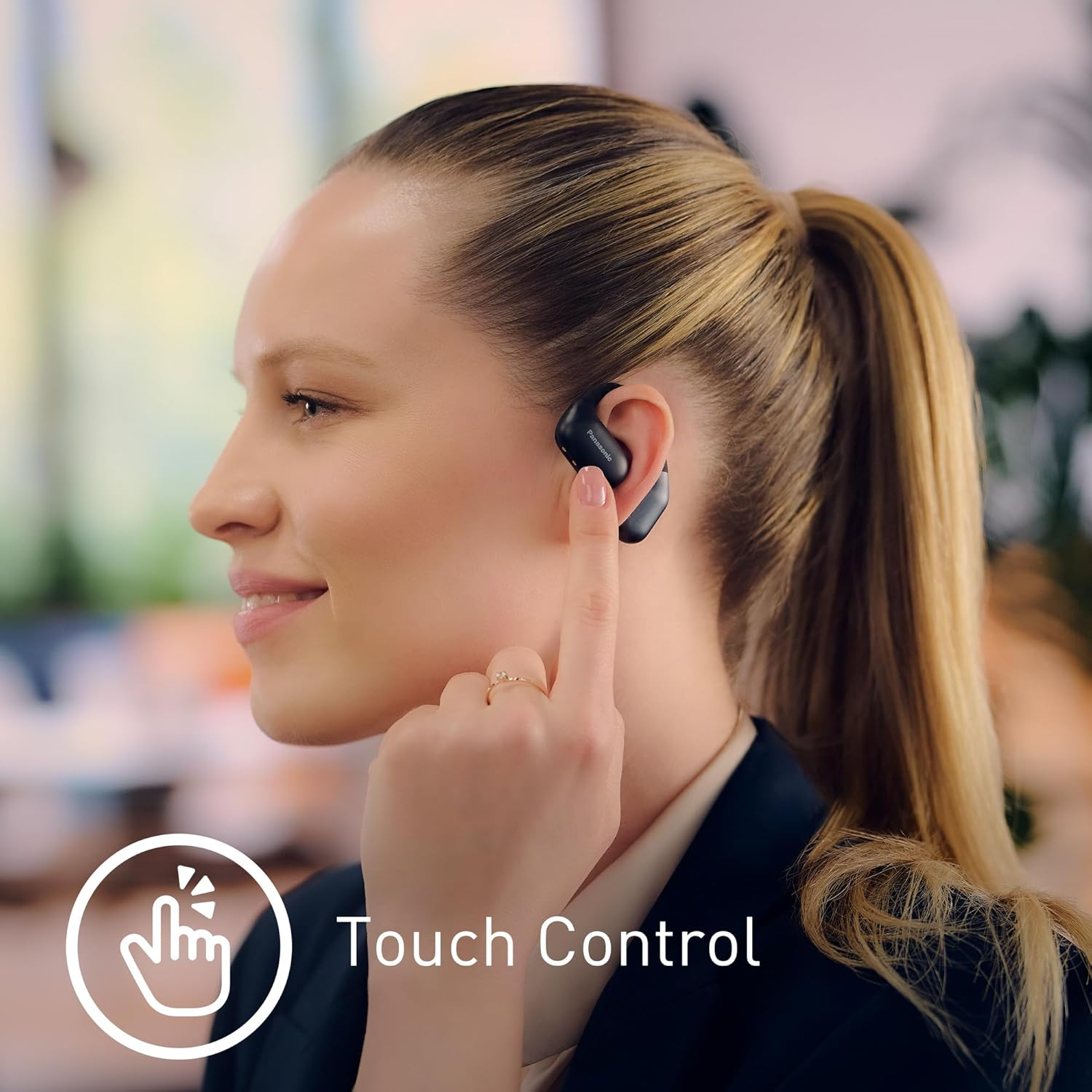 Panasonic True Wireless Bluetooth Open Ear Headphones, IPX4 Waterproof, Multi Point Connectivity, Environmental Noise Cancellation, 25Hr Play Time and USB C Charging, Black (RB-F10DE-K) image number 1