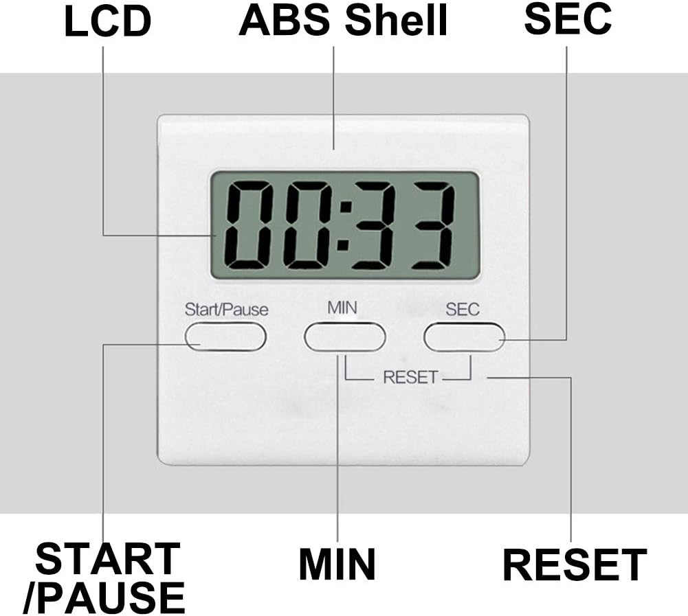 INRIGOROUS Kitchen Timer, Digital Kitchen Timer Magnetic Countdown Stopwatch Timer with Loud Alarm, Big Digit, Back Stand, Hanging Hole for Cooking, Shower, Bathroom, Kids, Classroom image number 2