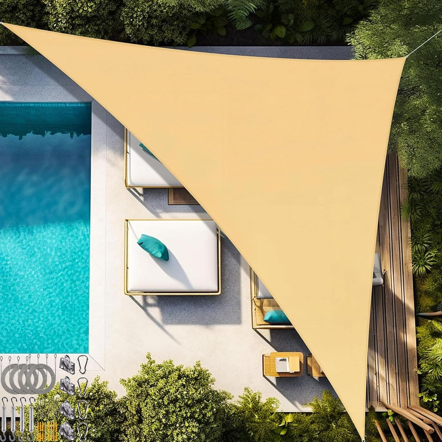 Sun Shade Sail Canopy, with Hardware Kits,95% UV Blockage Waterproof, Patio Shade Cloth Outdoor Cover - for Garden, Pergola, Backyard,Swimming Pool (4*4*4M, Triangle) image number 1