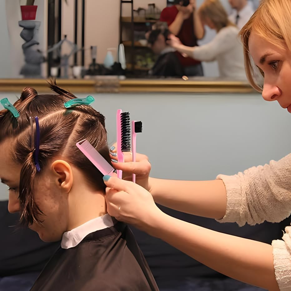 Slick Back Hair Brush Set Bristle Hair Brush Teasing Comb for Women Hair,Bristle Hair Brush Used to Remove Hair and Debris 3Pcs(Pink)