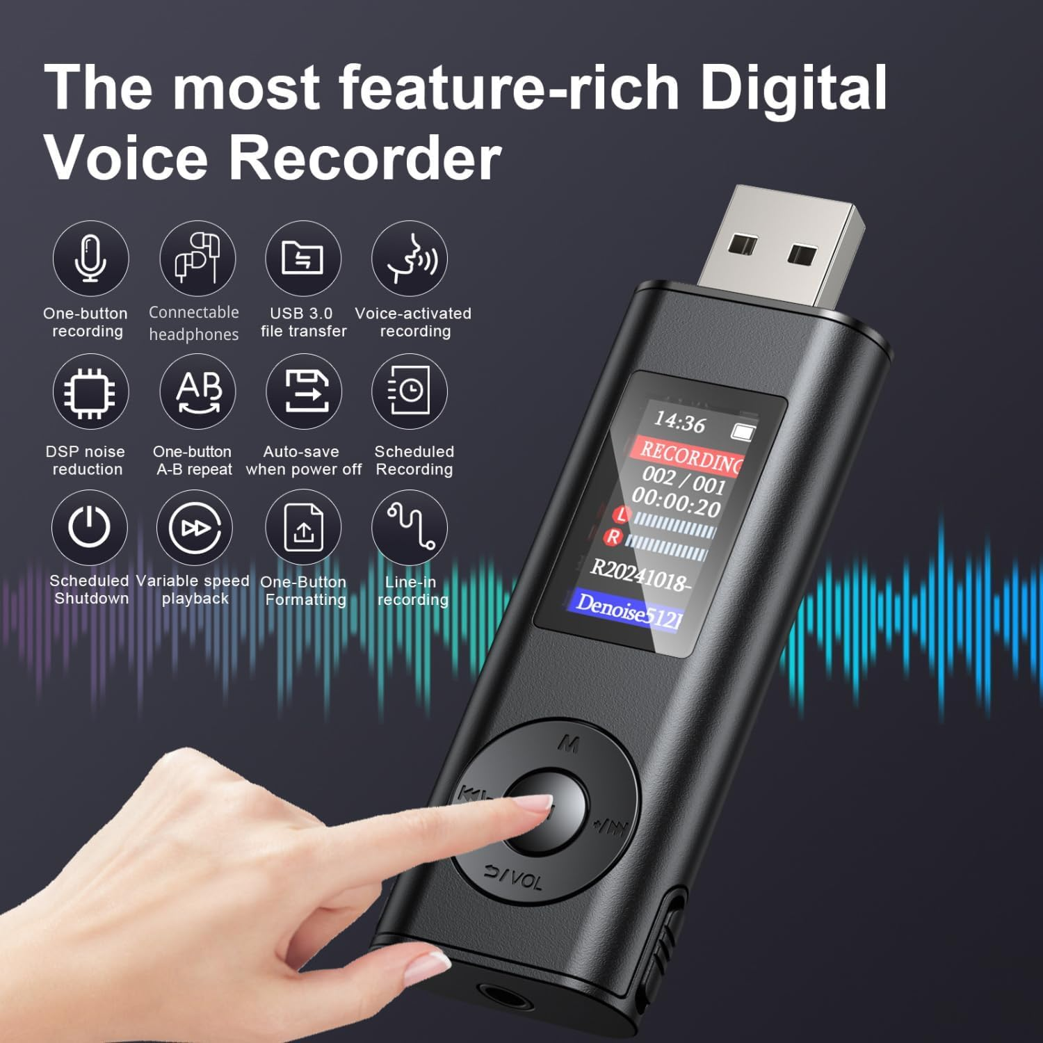 Digital Voice Recorder - 64GB USB Rechargeable Voice Activated Audio Recorder, Noise Reduction, Small and Portable Voice Recorders with Playback Digital Voice Recorder for Meetings/Interview/Classroom image number 1