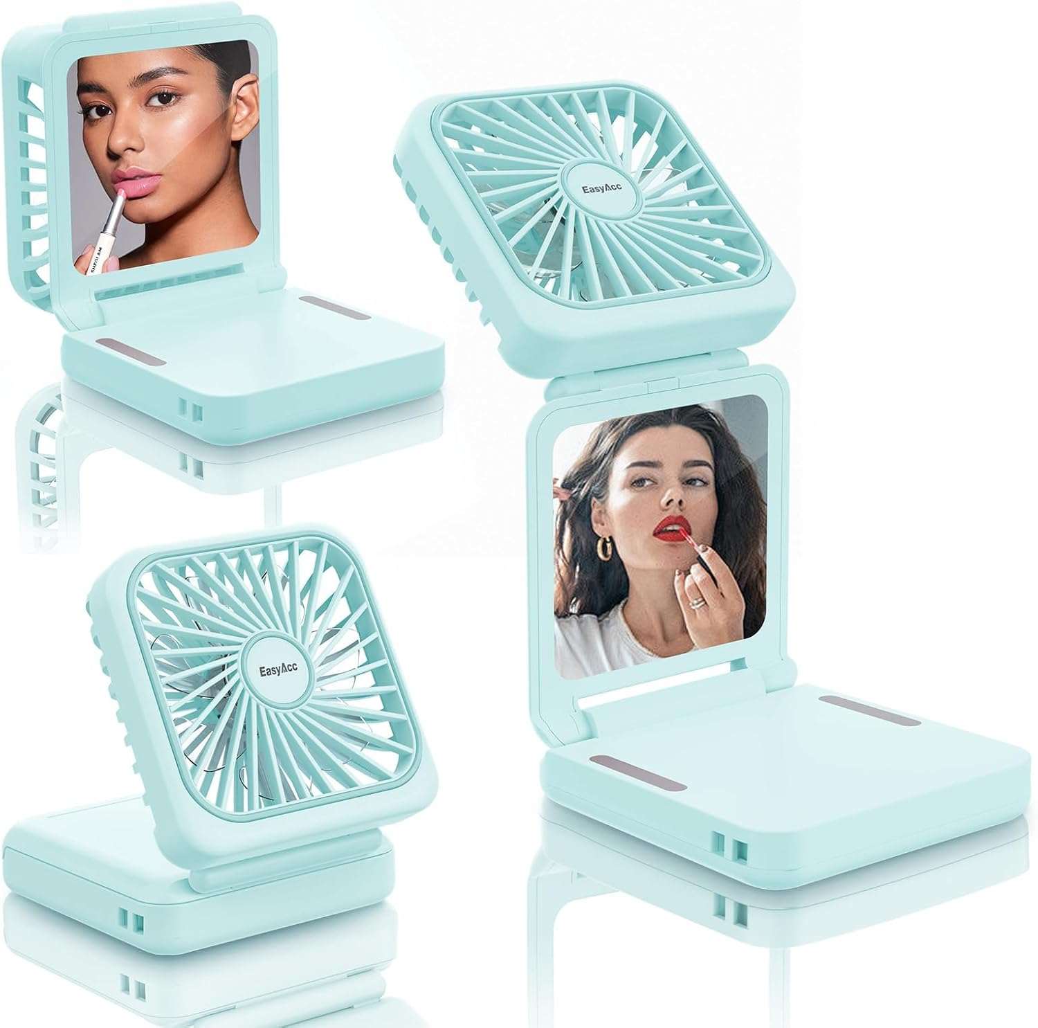 Rechargeable Portable Hands Free Fan, Mini Makeup Fan, 5 Speed, Mirror, Phone Stand, 2500Mah Backup Power, Digital Display, 32H Max Cooling Time, Neck Lanyard Battery Hand Fan for Travel image number 4