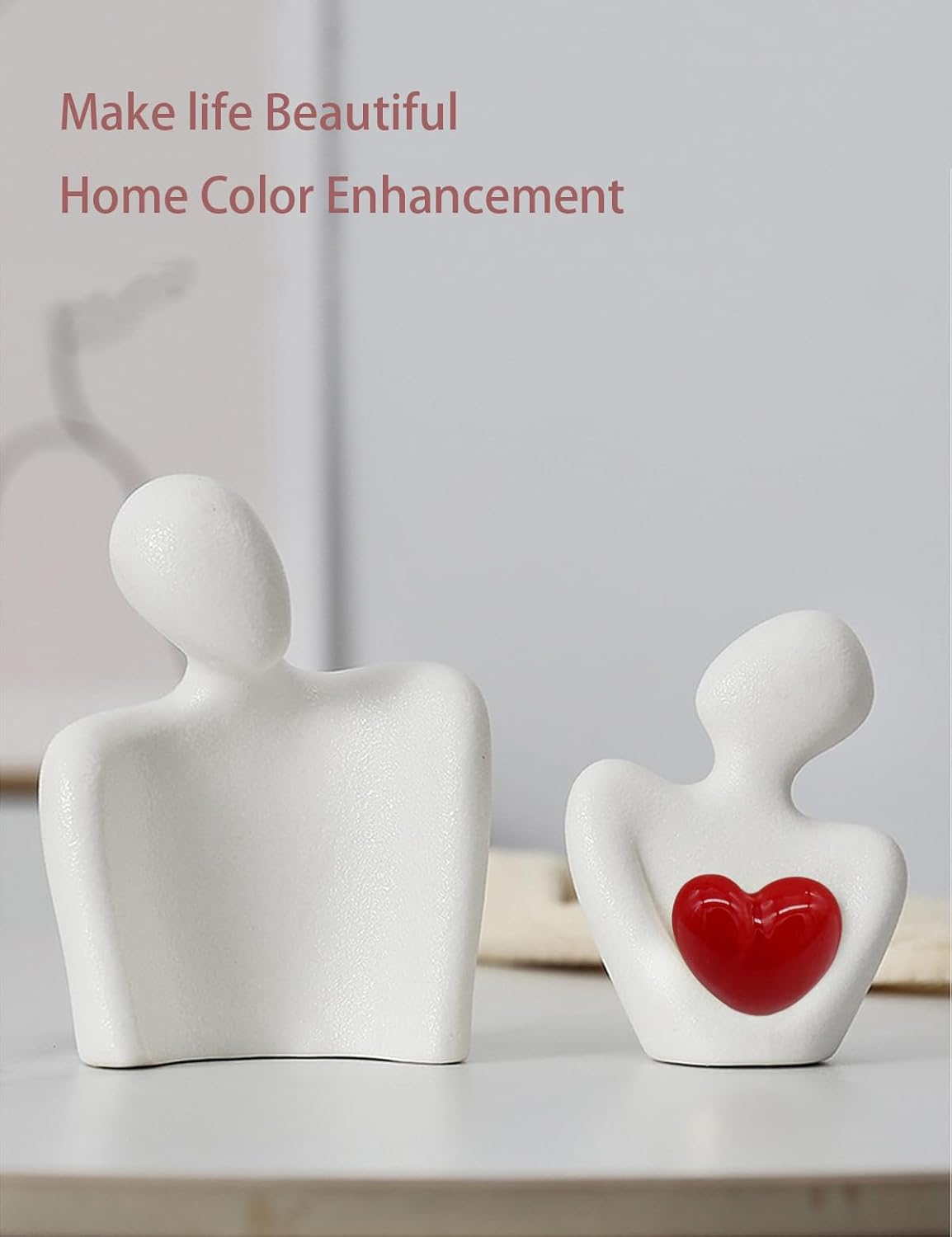 Modern Ceramic Couple Sculpture 4.6" X 3.6", Abstract Love Ornament, Statue for Living Room, Bedroom, Office,Desk Decoration, Couple Gift, Anniversary, Birthday Gift(White) image number 6