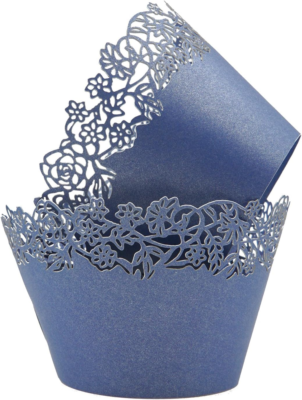 Cupcake Wrappers Pack of 50 Deep Blue Filigree Artistic Bake Cake Paper Cups Little Vine Lace Laser Cut Liner Baking Cup Muffin Case Trays for Wedding Party Birthday Decoration -By KEIVA (Deep Blue)