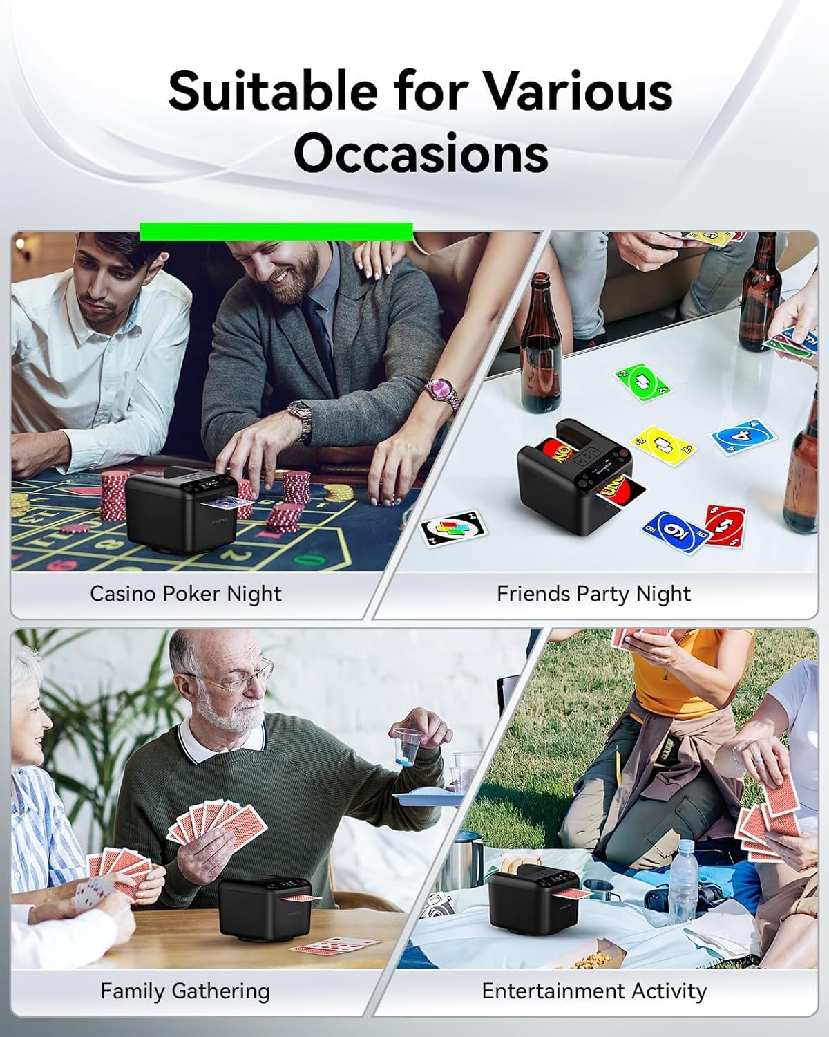 Automatic Card Dealer Machine- 3 Decks Capacity,With 4 Drawing Remotes,Adjustable for 1-12 Players,360&deg; 180&deg; Rotation, Supports Multiple Card Sizes Including Poker, Mahjong, Bridge, and Standard Cards image number 4