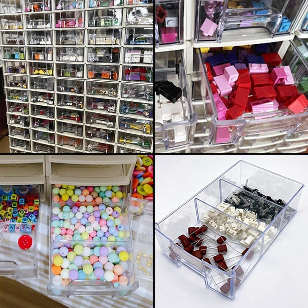 12 Pcs Drawer Stackable Storage Cabinet,Wall Mounted Plastic Drawers Storage Closet,36 Clear Dividers and 12 Tag Card Hardware Storage Bins,For Garage Home Office image number 3