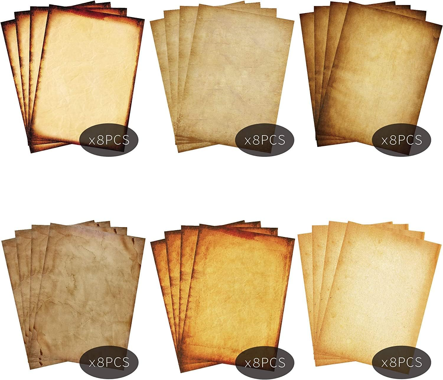 Stationary Paper 48 Pack Parchment Antique Colored Printed Paper, Stationery Vintage Letter Writting Paper for Craft, Invitations, Map, 8.5 X 11 Inch image number 5