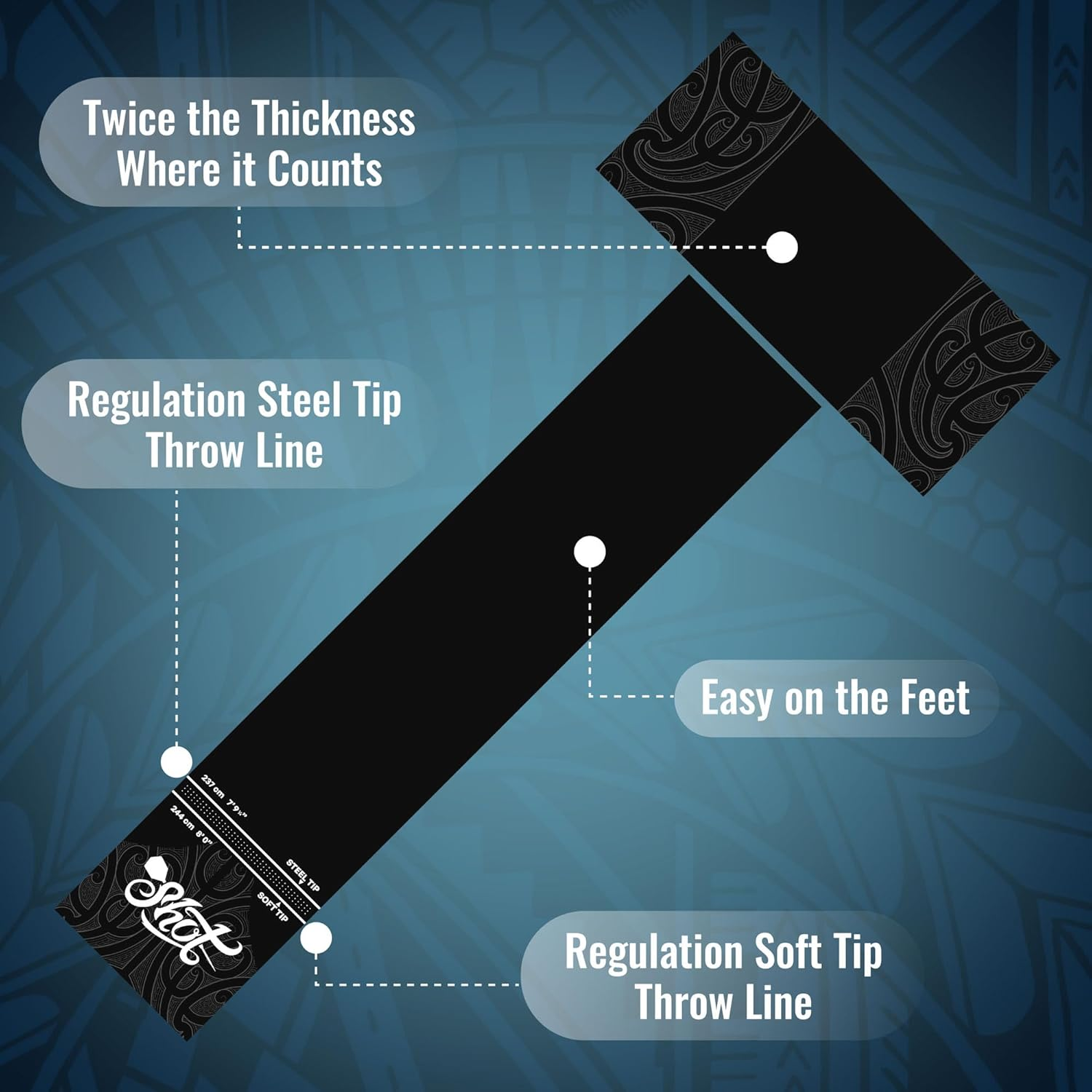 Shot! Darts Professional T Dart Mat-Dart Points and Flooring Protector-Heavy Duty Pro Darts Mat-(9Ft 8" X 2Ft 0") image number 5