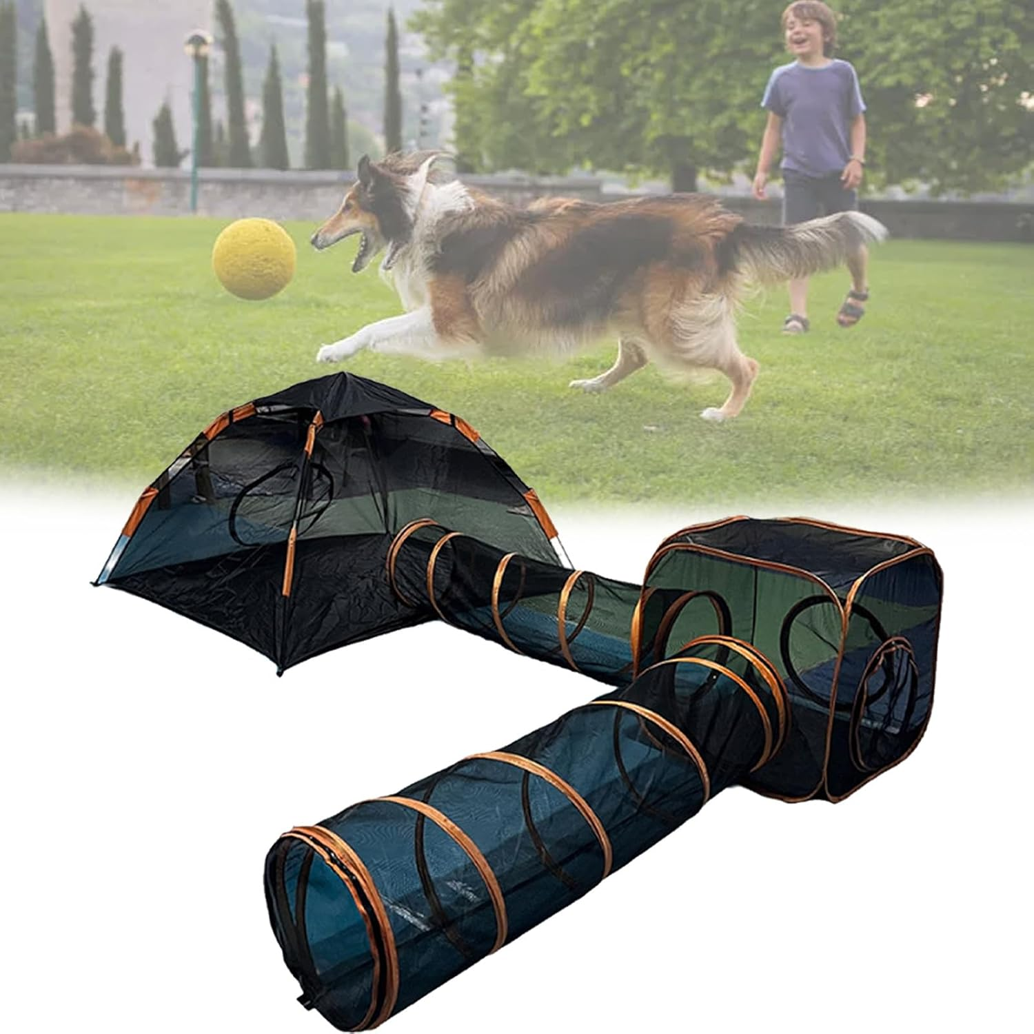 4 in 1 Outdoor Cat Enclosures, Portable Cat Playpen with Cat Tunnel, Foldable Playhouse for Cats, Rabbits Ferrets, Small Animals, Outside/Indoor Cat House image number 2