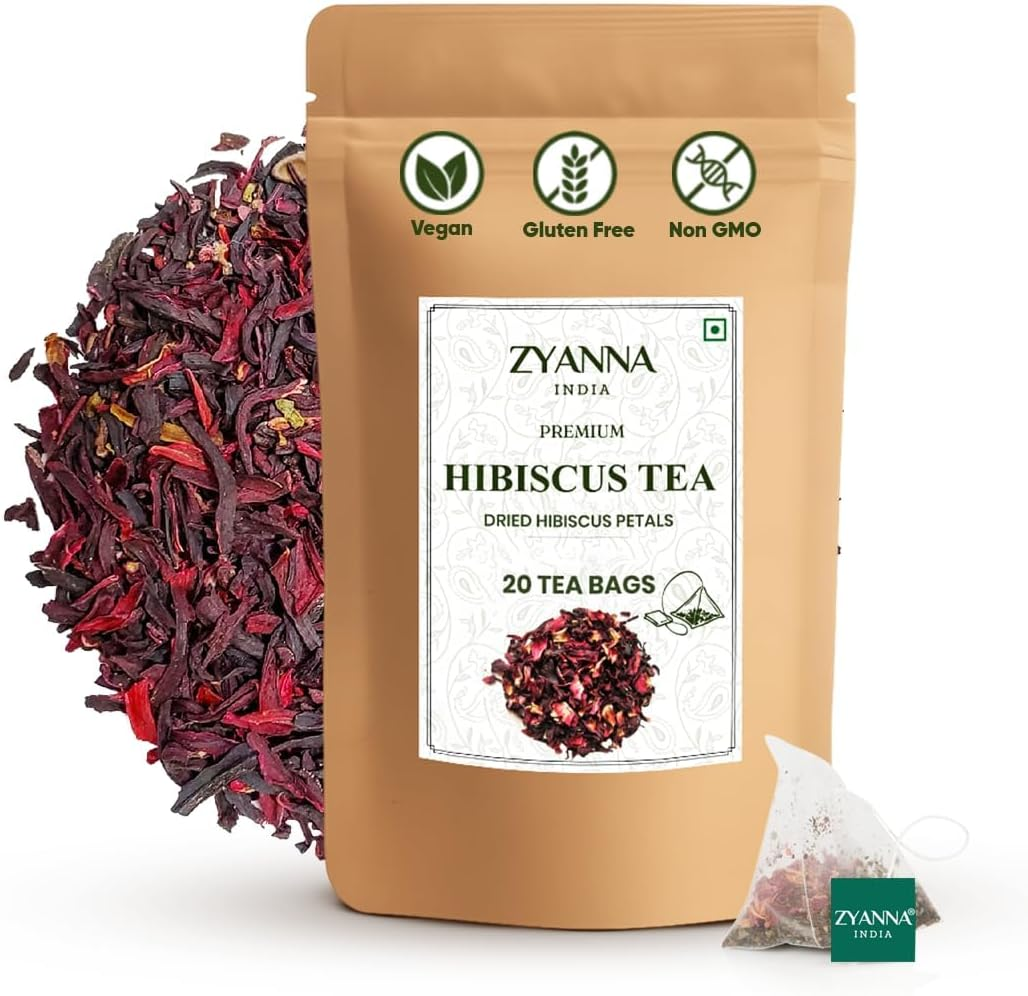 Zyanna 100% Natural Loose Leaf Hibiscus Tea, Dried Hibiscus Flower for Tea Petals, Caffeine-Free, Refreshing Tart Flavor (20 Teabags)