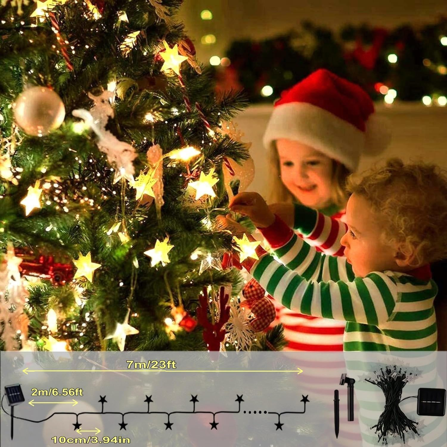 Solar String Lights Garden, 50 LED Star Fairy Lights Outdoor Solar Powered Led Star String Light Waterproof 8 Modes Decorative Light for Garden Patio Yard Home Wedding Party(Yellow - Yellow image number 4