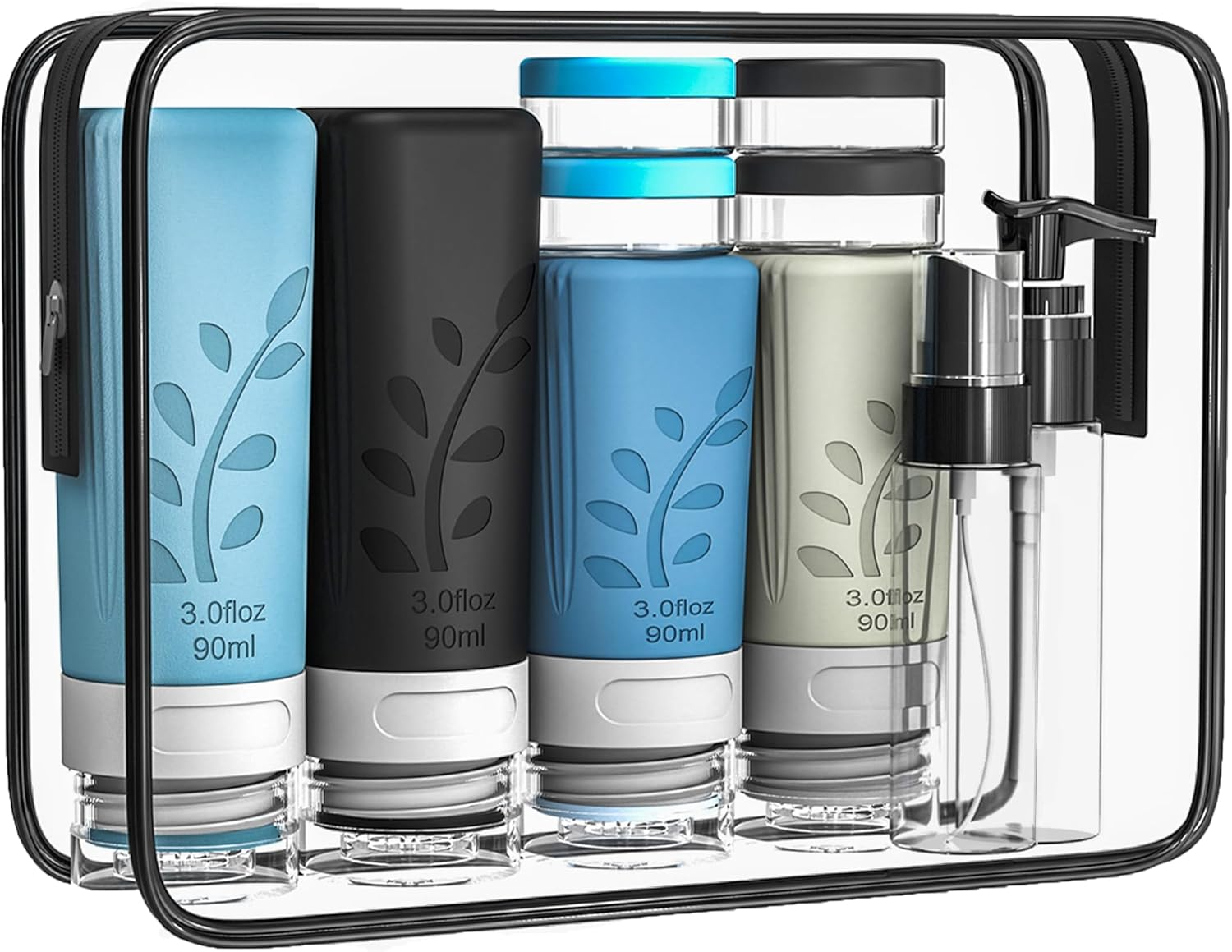 Travel Bottles Set for Toiletries, 18 Pack Travel Essentials Accessories Toiletries Set, Leak Proof Squeezable Silicone Containers with Labels for Shampoo, Conditioner Lotion Soap (Grey Pack)