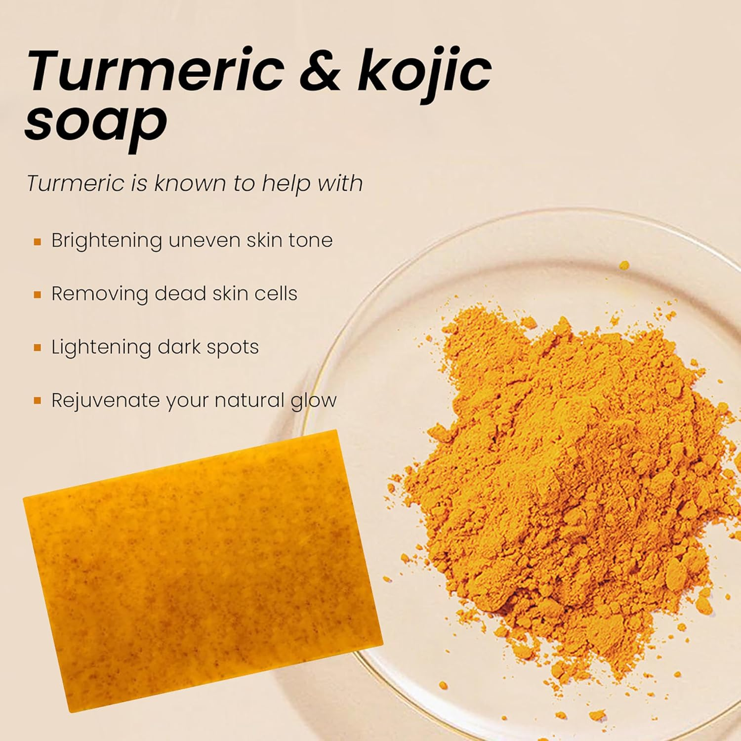 2PCS Turmeric & Kojic Acid Soap Bar with Natural Granular Formula,Skin Brightening & Hydrating Facial,Infused with Hyaluronic Acid & Collagen for Healthy Glowing Skin,100G