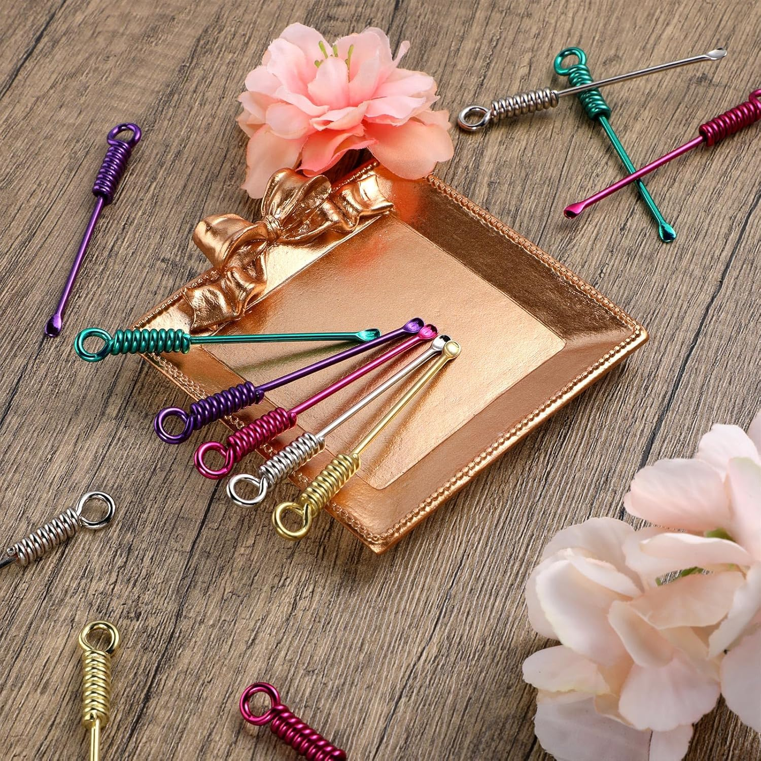 15 PCS Tiny Spoon, Portable Alloy Mini Shovel Spoon Powder Spoon Keychain Teaspoon Sparkling Pendant Necklace for Spices Salts Sand Spice Scoop image number 1