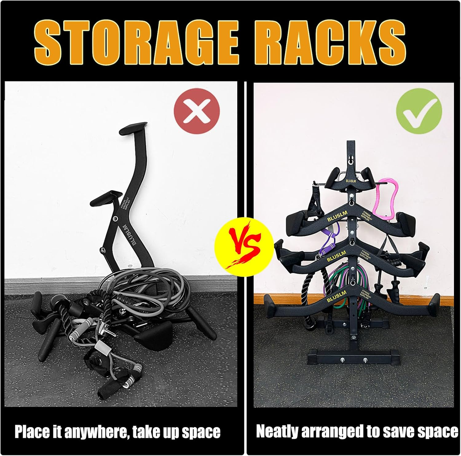 BLUSLM Cable Attachment Rack for Lat Pull down Bar, Heavy Duty Steel Cable Attachments Gym Storage Rack, Lat Bar Organizer for Different Cable Handles image number 2