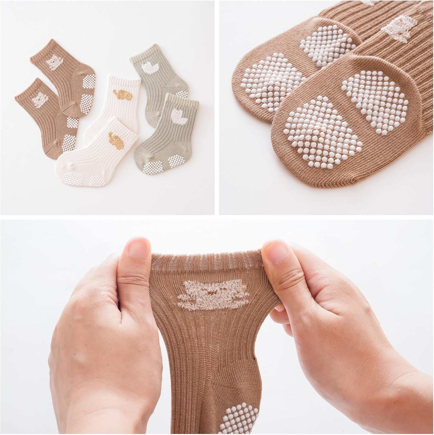 Baby Crew Socks,Grips Combed Cotton Socks Toddler Non-Skid for Girls,Boys Non Slip/Anti Skid 9-Pack image number 3