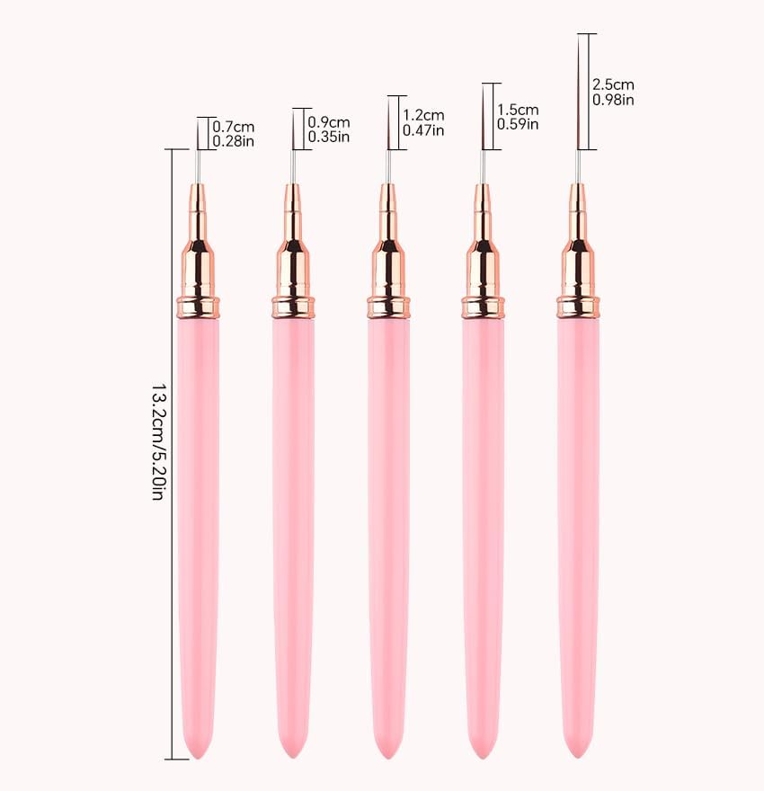 Rolabling 5PCS Nail Art Brushes for Gel Polish Metal Handle Detailing Brush Set (7/9/12/15/25Mm) Ultra Thin Liner Dotting & Striping Brushes for Nail Design, Manicure Tools for Salon & Home Use image number 1